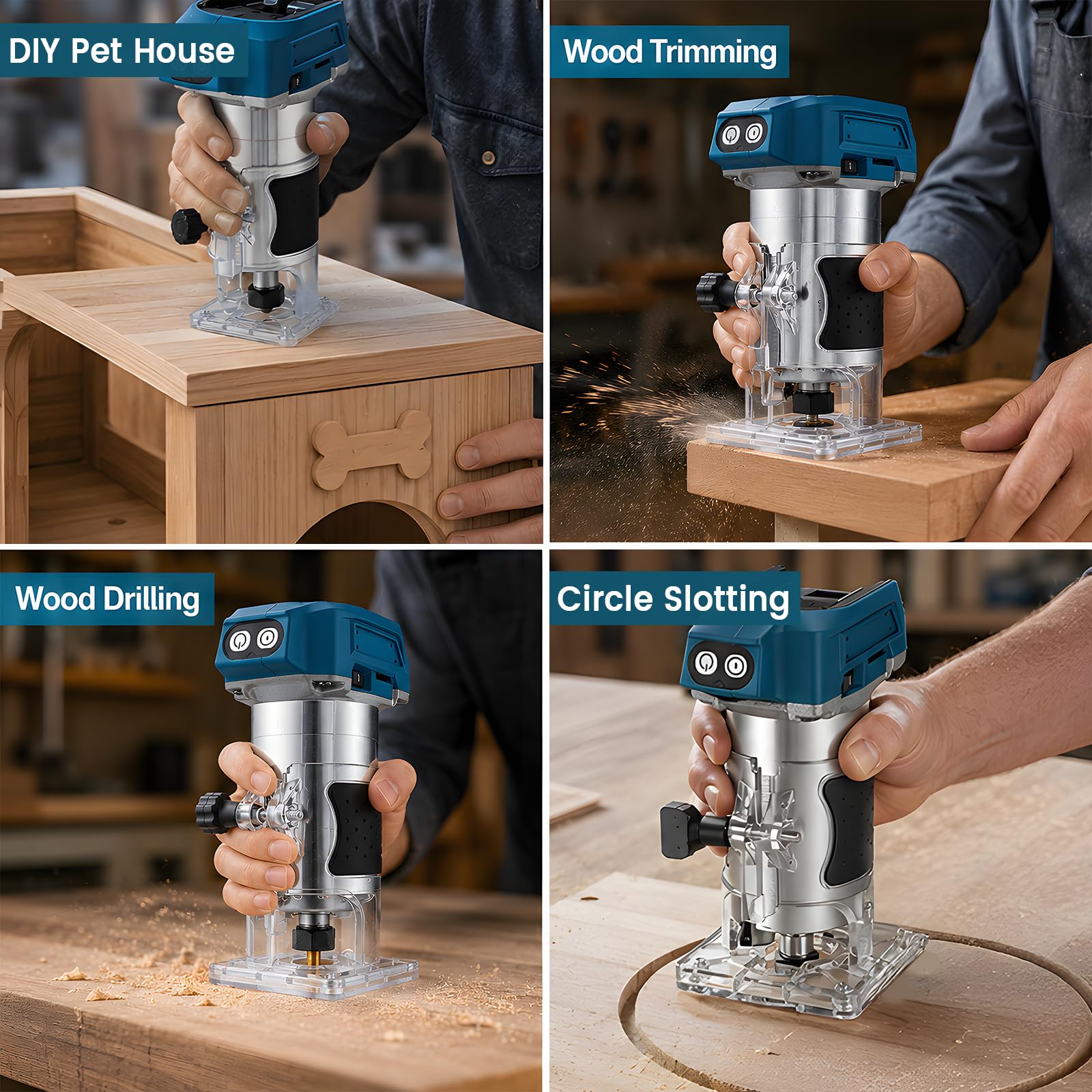 Fresadora con batería compatible con batería Makita de 18 V, 800 W, recortadora sin escobillas, fresadora de cantos, 5 marchas, 30000 rpm, batería eléctrica, fresa de madera para carpintería, 6/6,35/8