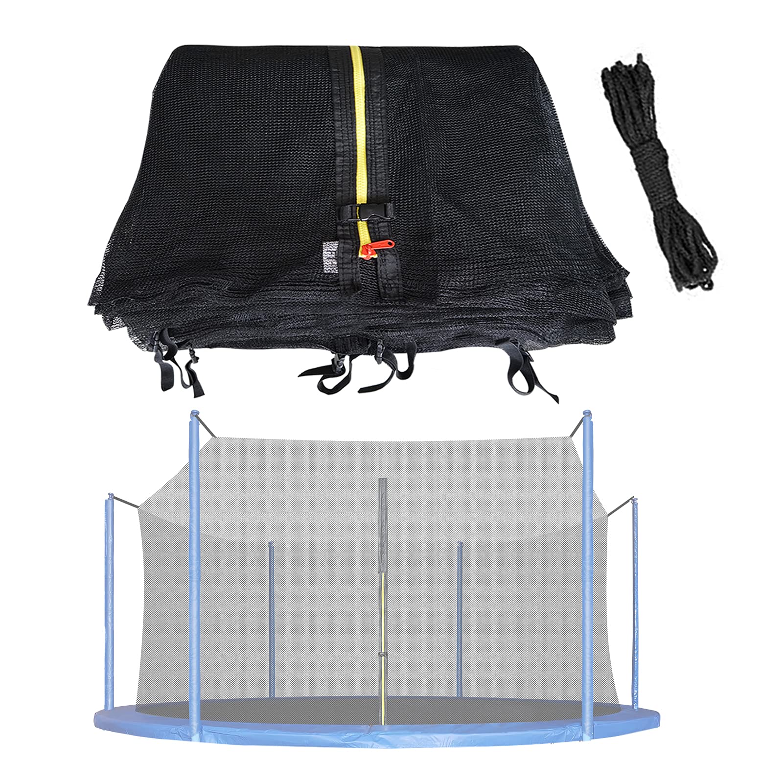ACWARM HOME Trampoline Replacement Safety Enclosure Net, Universal Fits 12ft 14ft 15ft Round Frame Trampoline, Use 6 Straight Poles (Net Only, Installs Inside of Frame)
