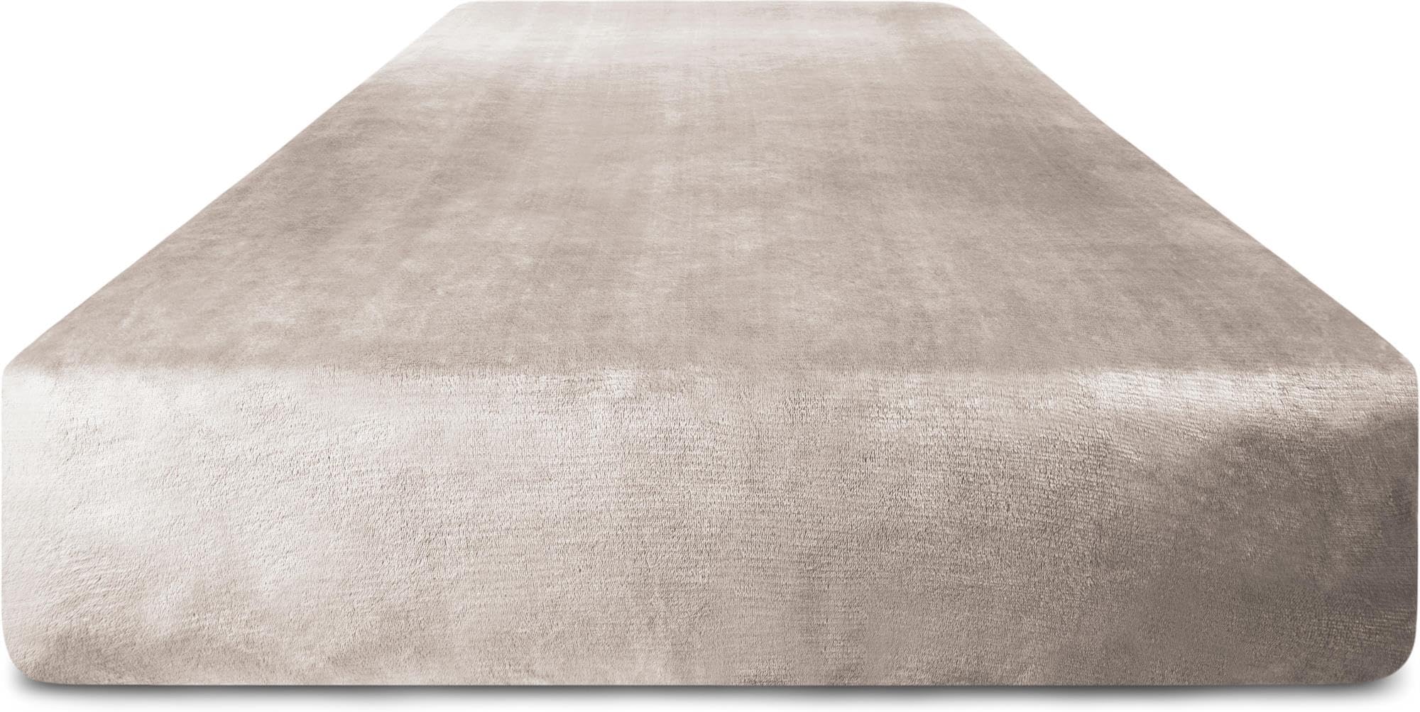 2 weiche Flanell Spannbettlaken mit Cashmere Touch und 35 cm Steghöhe - Bettlaken aus Jersey Fleece - warmes Winter Spannbetttuch Laken Farbe Taupe Größe 160 cm x 200 cm