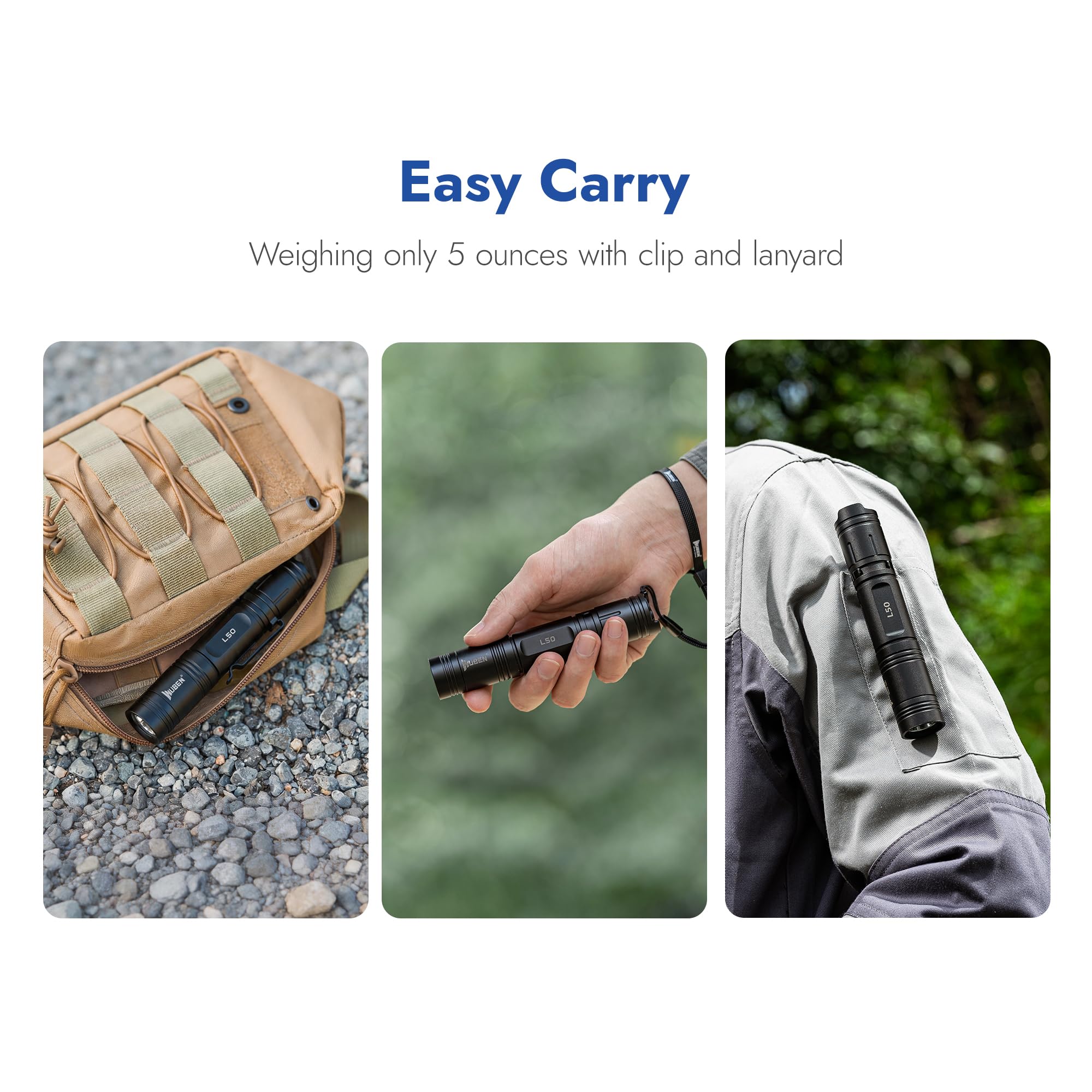 WUBEN Linterna LED L50 recargable, 1200 lúmenes altos, linterna táctica IP68 impermeable con 5 modos, linterna de mano EDC para emergencias de campamento en casa, regalos de herramientas para hombres