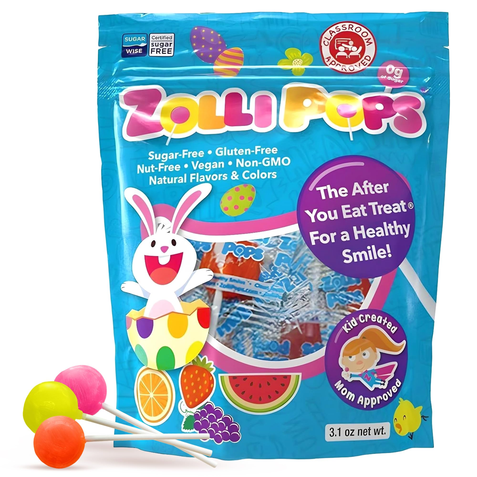 Zollipops - Easter Variety Pack - Clean Teeth Lollipops | Anti-Cavity, Sugar-Free Candy - Great for Healthy, Clean Teeth - Assorted, 3.1 oz Bag