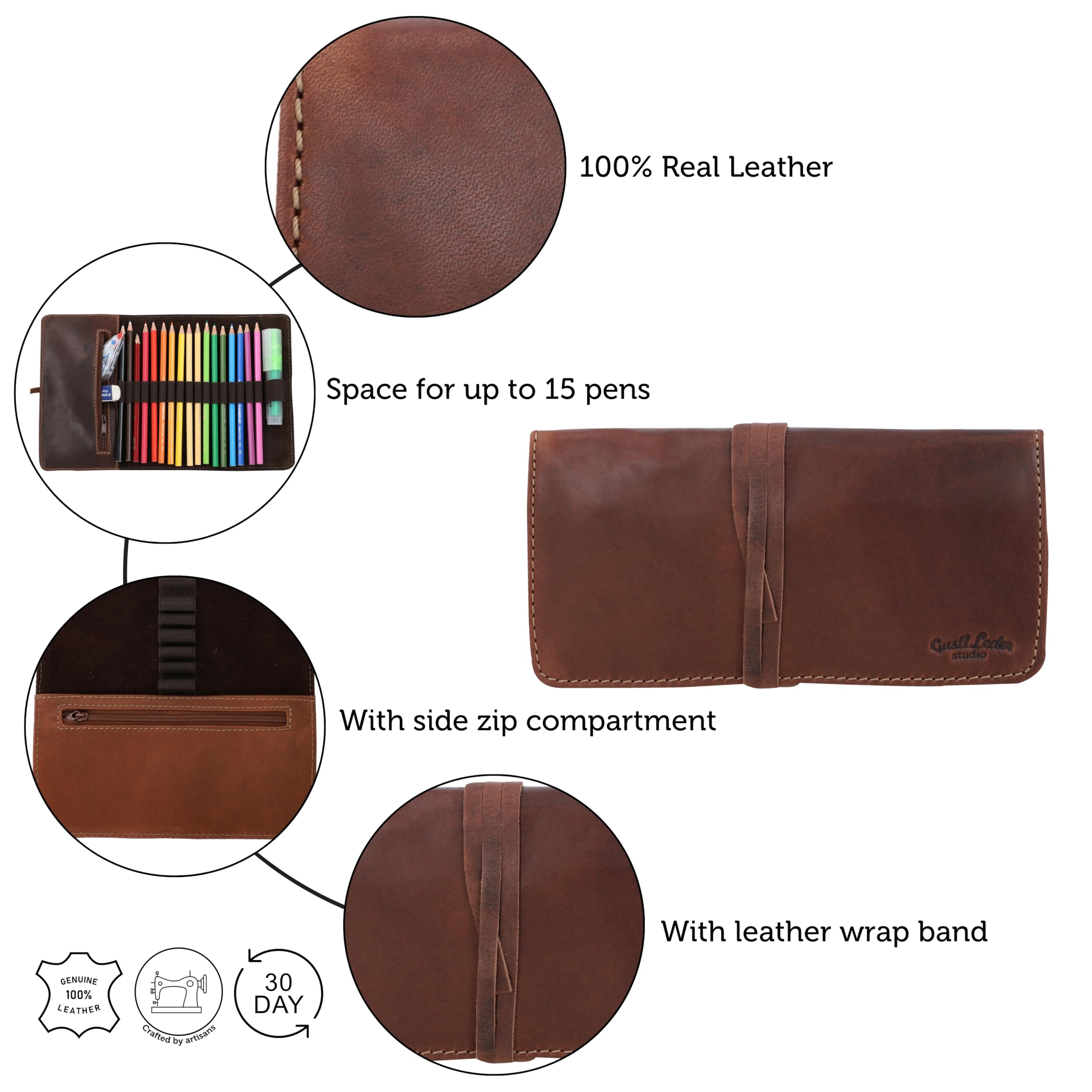 Gusti Casper Leather Cutting Rectangle DIY DIN A5 Cowhide Red Pencil Case, 2s2-22-6 Dark Brown - Image 3