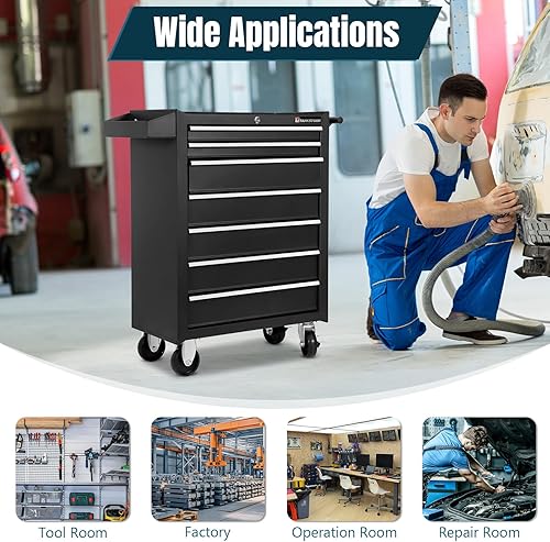 Miniatura 9 de Caja de herramientas rodante, organizador de herramientas eléctricas con 7 cajones, armario de almacenamiento de herramientas con ruedas