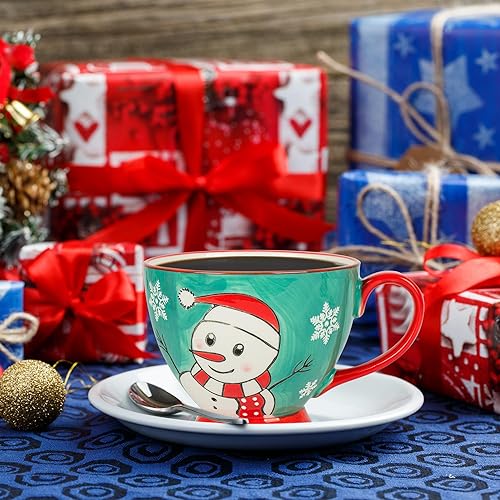 Miniatura 6 de Juego de 4 tazas de café de Navidad jumbo de 17.5 onzas, bonita taza de cerámica de Papá Noel en varios colores para café, sopa y cereales, diseño
