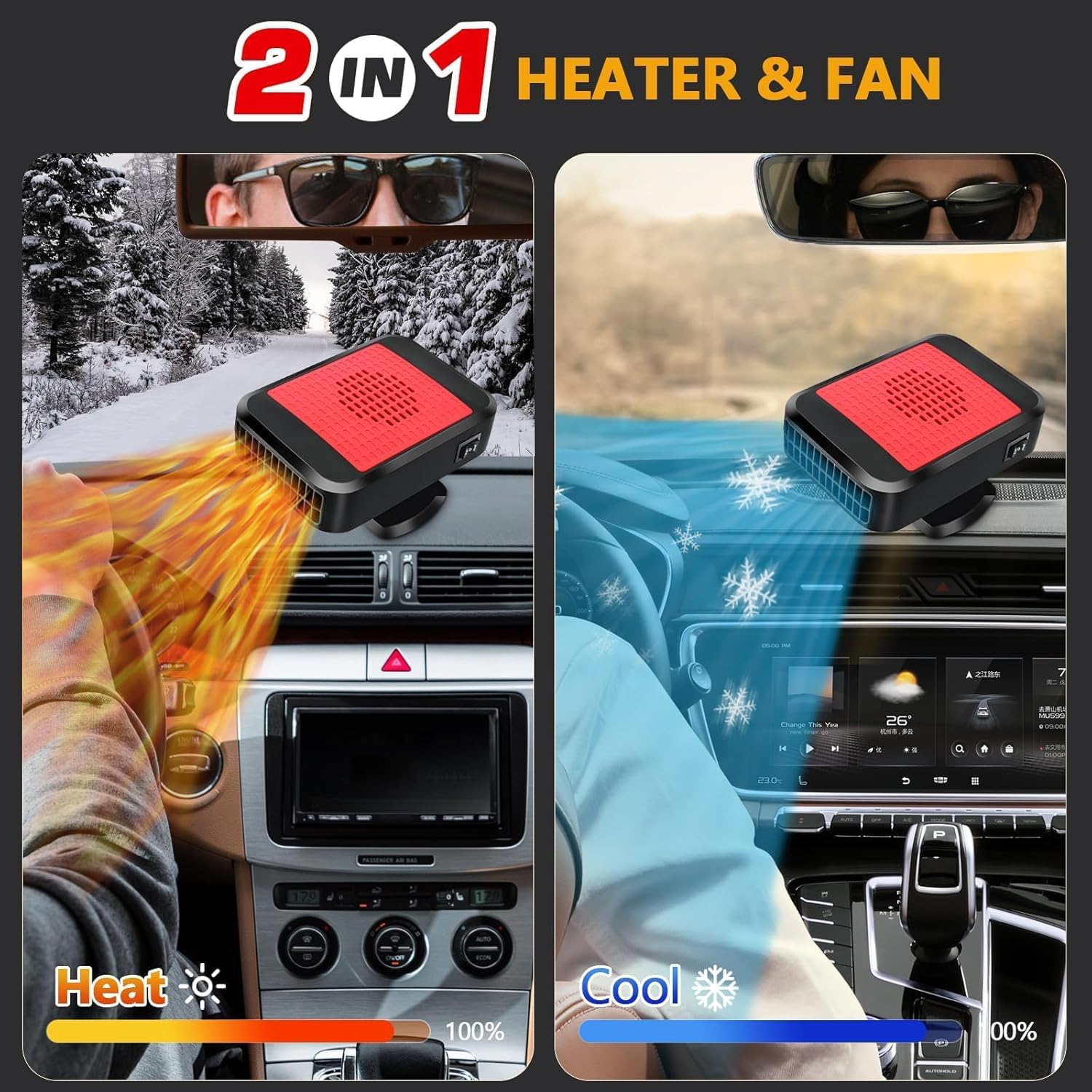 Riscaldatore per auto, ventola di riscaldamento e raffreddamento rapido da 12 V 200 W, sbrinatore e antiappannante portatile per parabrezza con spina per accendisigari per auto, camper e SUV