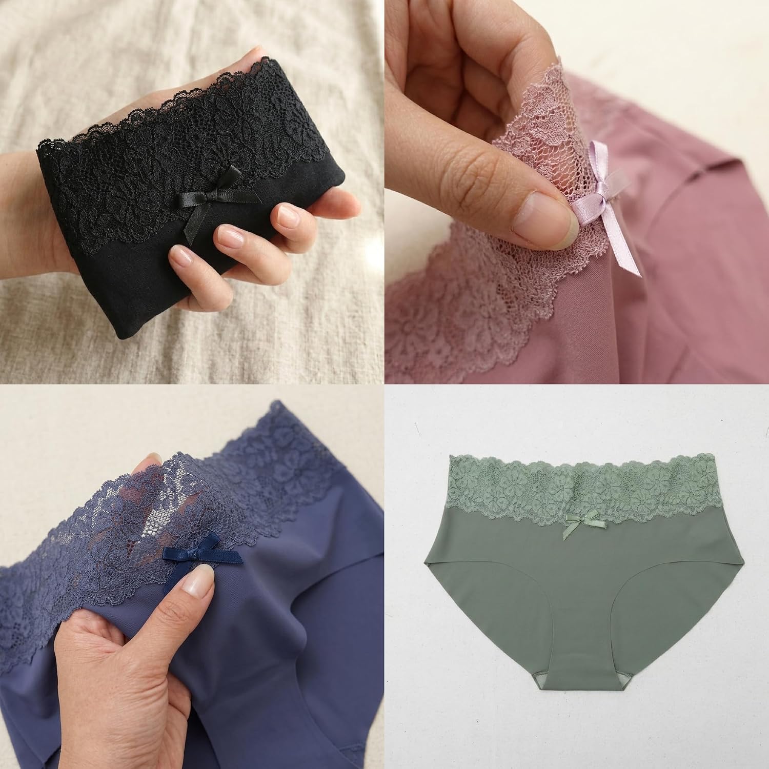 Leporem Seamless Lace Panties for Women - No Show Invisible Underwear with Wide Lace Waistband