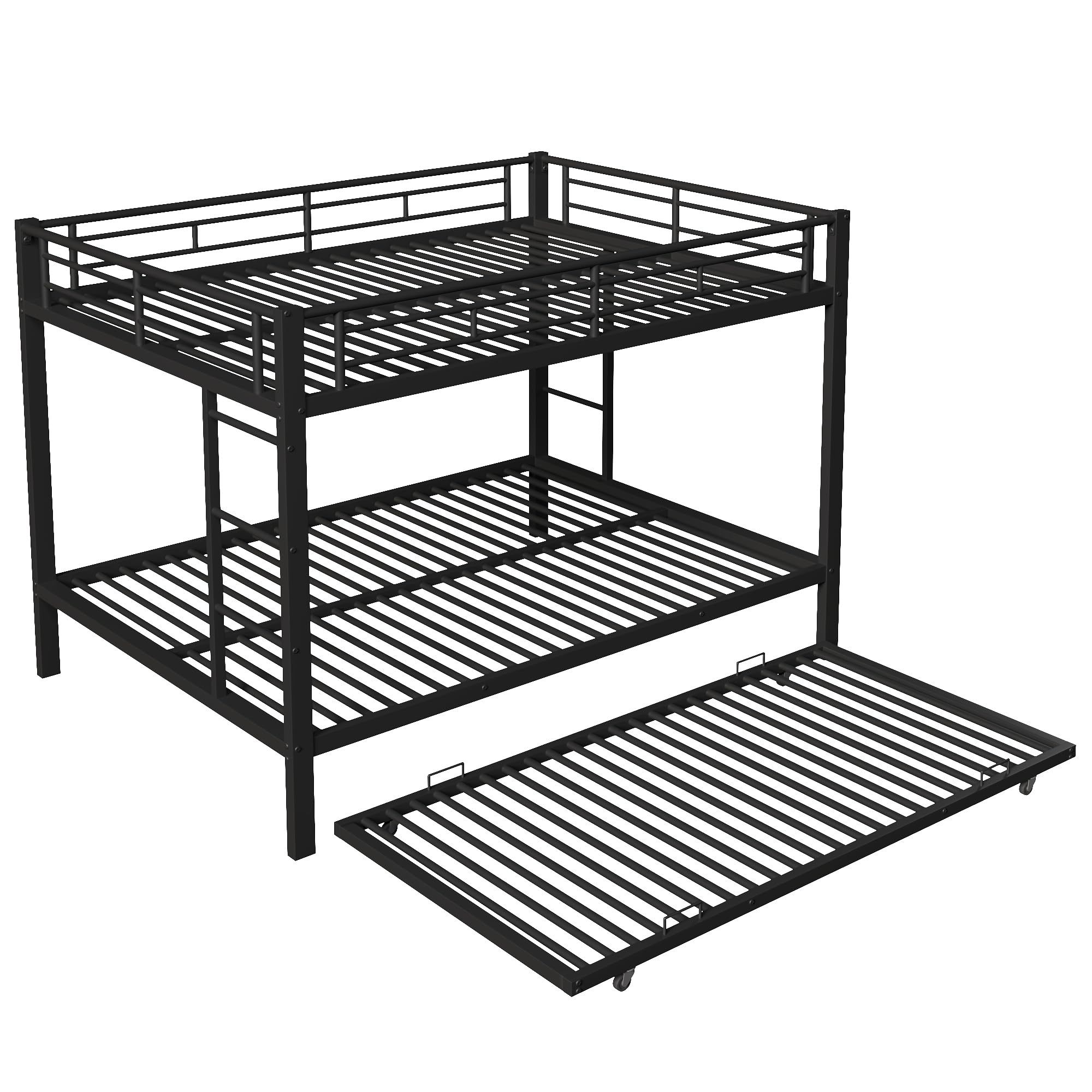 Letto a castello 140x200 cm, con telaio in ferro con sponde laterali e scala di sicurezza, dotato di letto estraibile, per camerette per bambini o dormitori per adulti, senza materasso (nero)