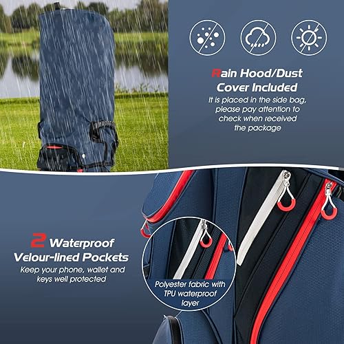 Miniatura 9 de Tangkula Bolsa de carrito de golf de 11 pulgadas, bolsa ligera para carrito de golf con organizador superior de 14 divisores, 8 bolsillos, capucha