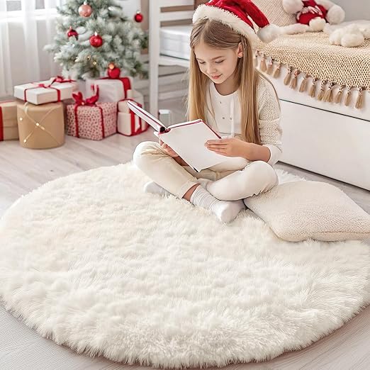Homaxy Tapis Rond Moelleux à Poils Longs avec Éponge à Mémoire