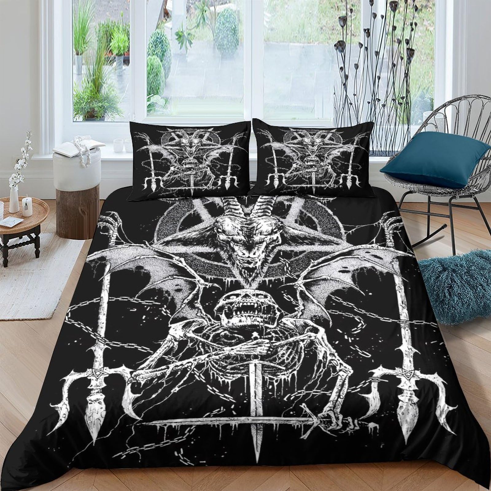 Ctjqhvkz Style-5 3D Printed Gothic Demon Fitted Sheet Microfiber Soft Black Skull Mattress Cover For Bedroom Decor Protection Single（135X200cm）