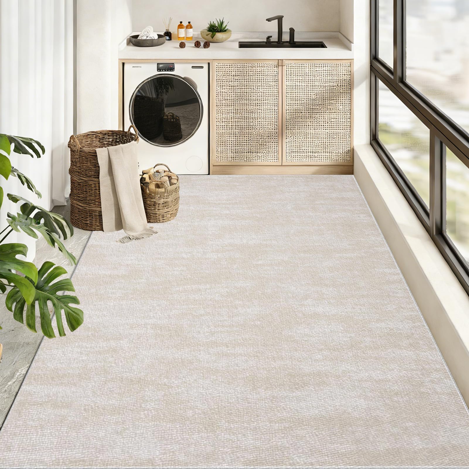 Waschbare Teppiche Gegend Teppich 100 x 140 cm Beige Wohnzimmer Schlafzimmer Teppisch Groß rutschfest Kurzflor Weich Rugs for Living Room Carpet for Esszimmer Büro