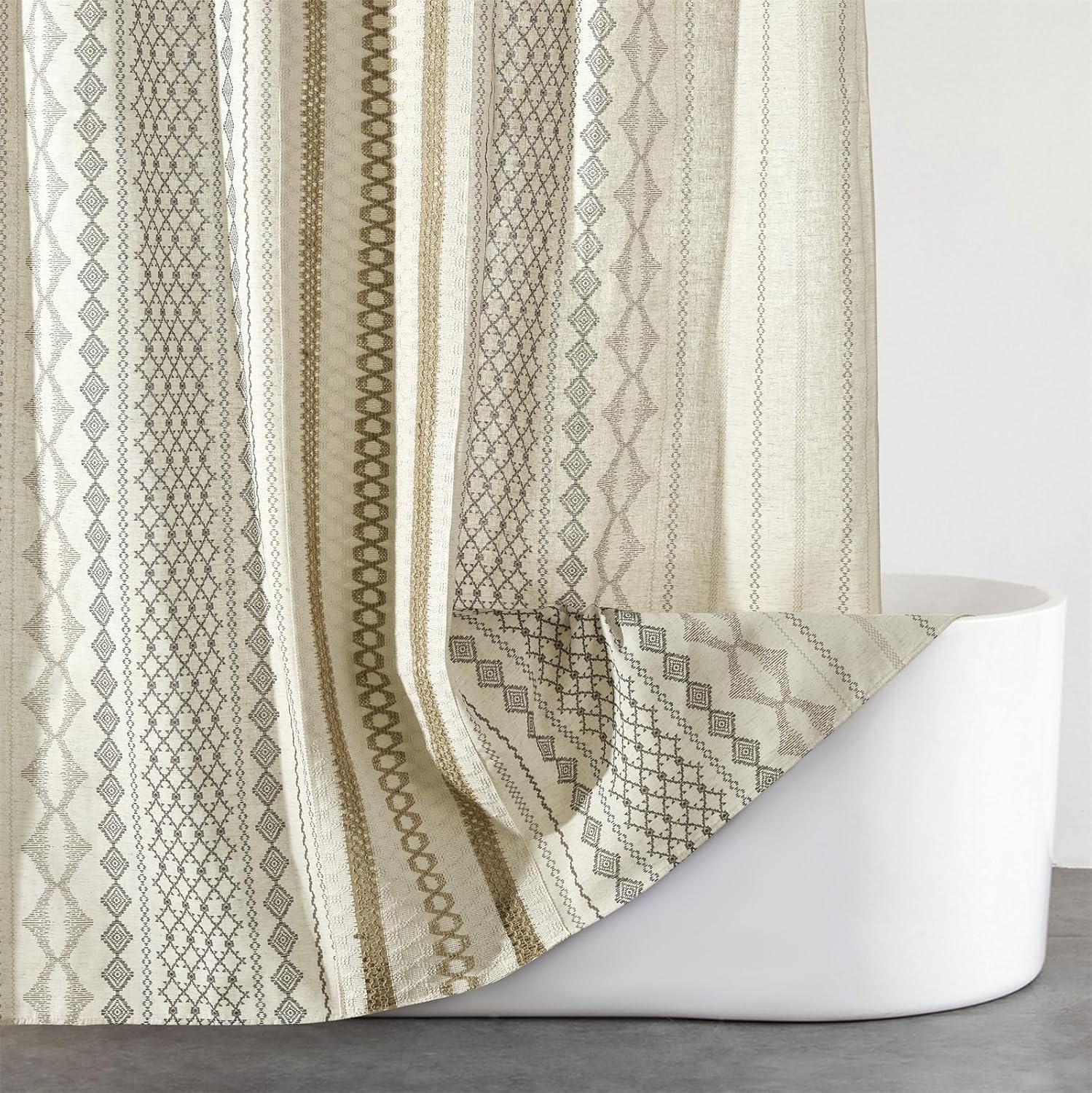 Modern Farmhouse Shower Curtain, Water Resistant Privacy Natural Linen Textured Fabric, Boho Vintage Tribal Geometry Fabric Shower Curtains Set Cottagecore Bathroom Decorations with Hooks