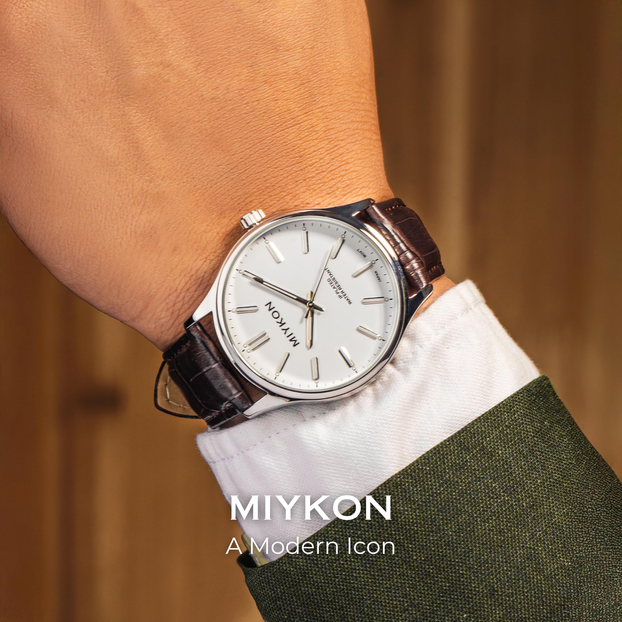 Miykon Kleideruhren für Herren – Klassische, ultradünne analoge minimalistische Freizeituhr mit echtem Lederarmband – Ionenpoliert, japanisches Quarz, wasserdicht bis 30,5 m