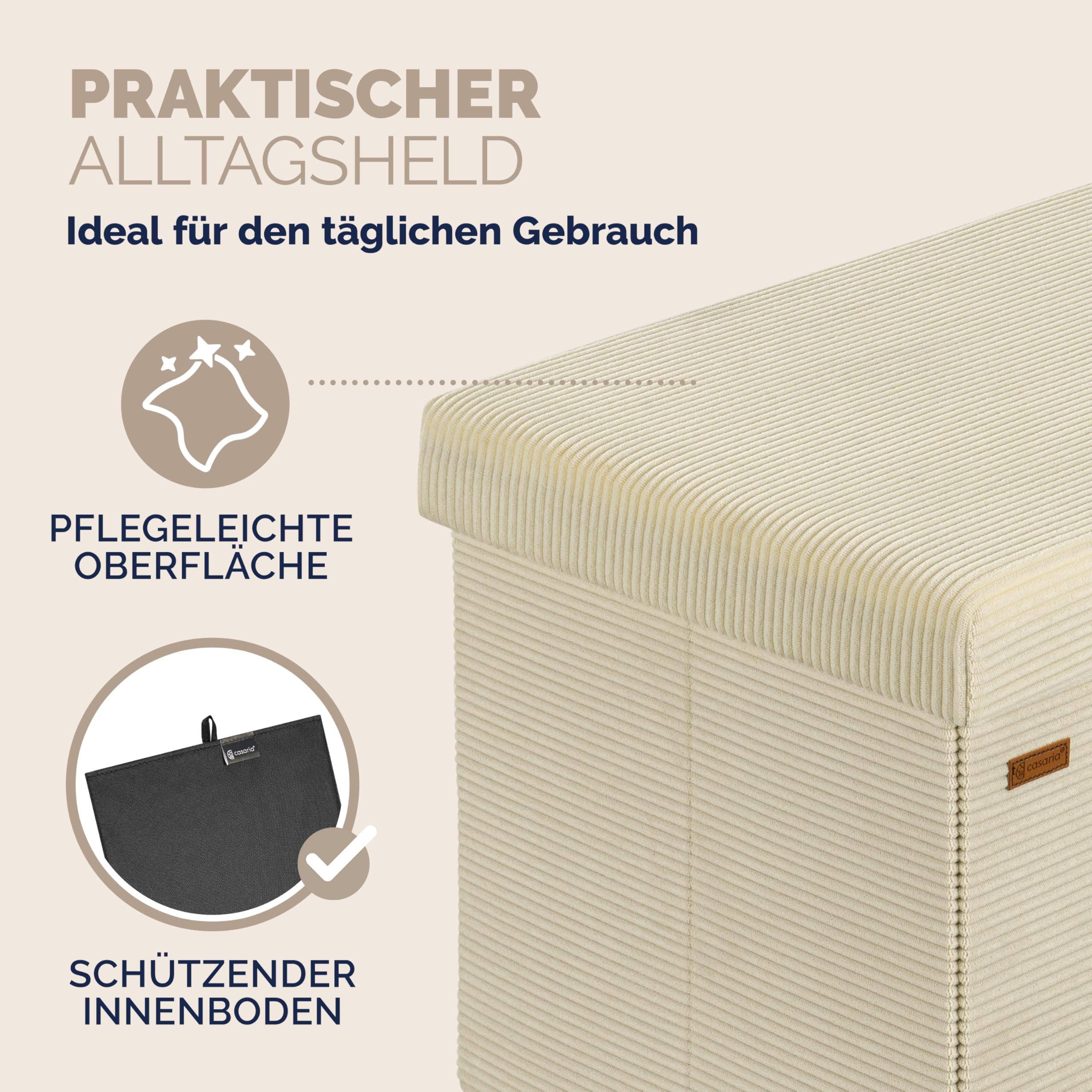 Casaria® Sitzbank mit Stauraum Beige Cord Faltbar Sitzbank 300kg Belastbar 76x38cm Truhe für Wohnzimmer Schlafzimmer Flur Diele Truhenbank Bank