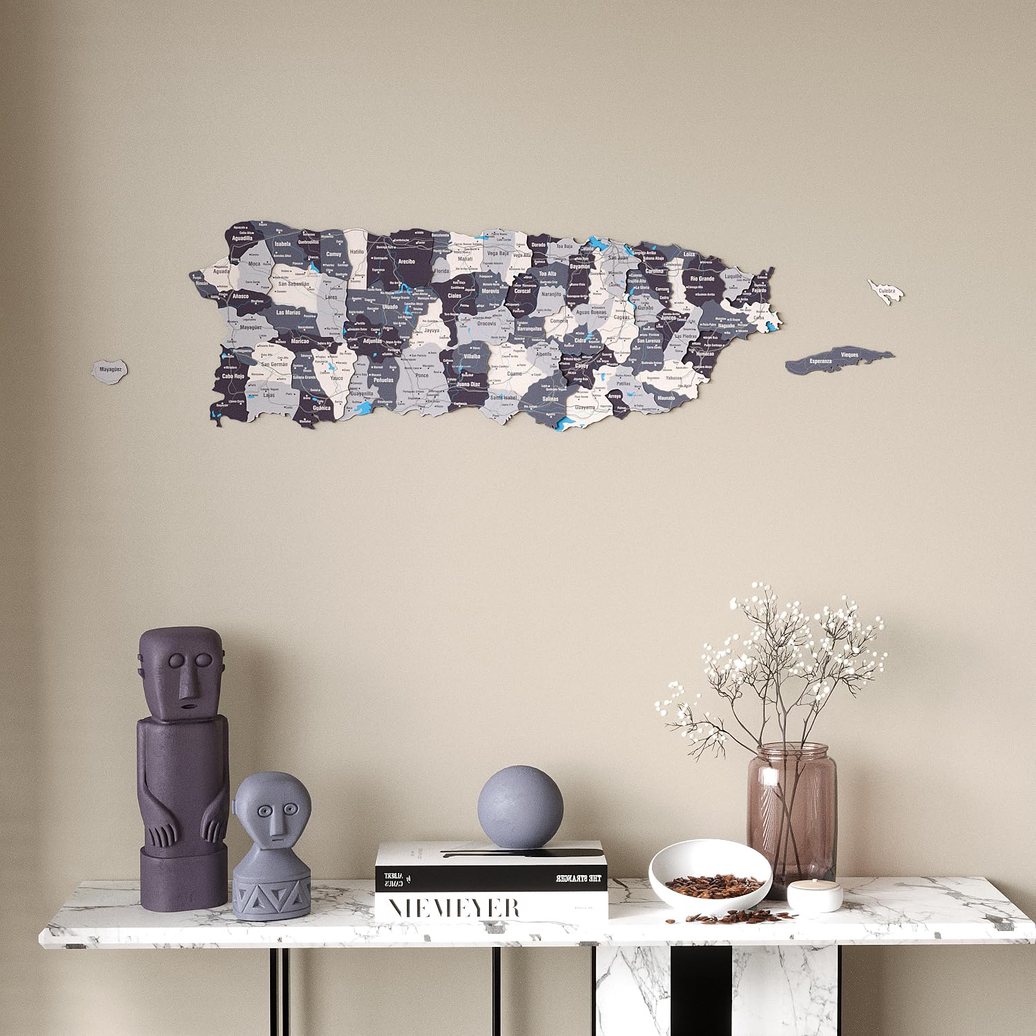 Colorfull Worlds Multilayered 3D Wooden Puerto Rico Wall Map Decor