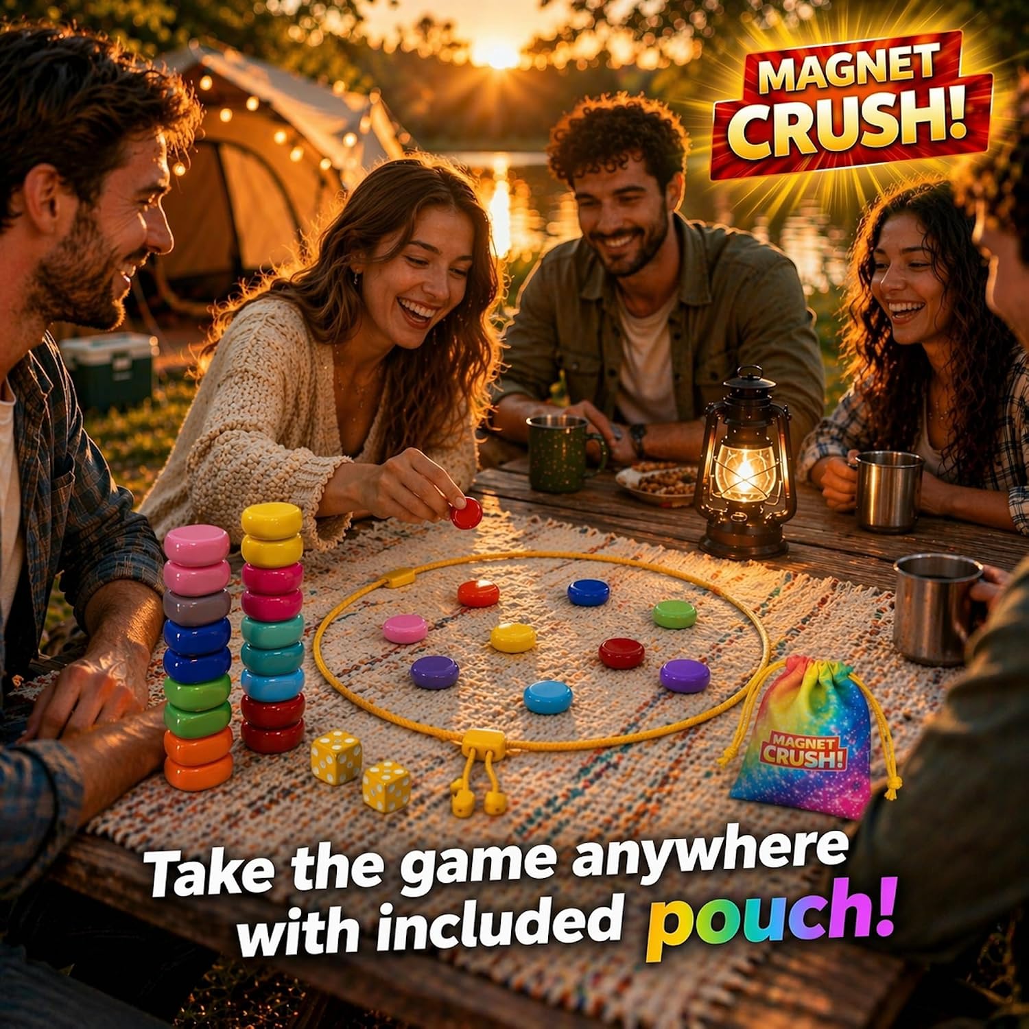 Magnet Crush Magnetic Strategy Board Game (Rainbow) for Kids & Adults, Fun Tabletop Magnet Placement Game, STEM Educational Toy, Family Party Game, Travel Game, Puzzle Brain Teaser, Gift for Ages 9+