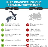 CYCLEHERO Lábpumpa Dupla Hengerrel és Nyomásmérővel - Univerzális Kerékpár és Autó Légpumpa Fekete 2