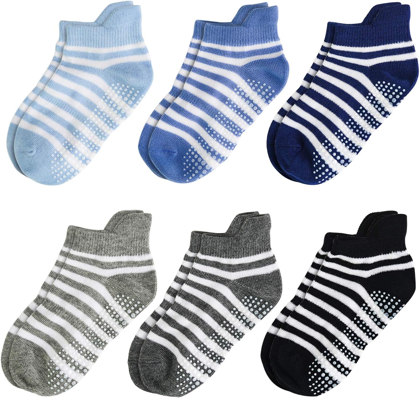 Grip Ankle Socks - Kids Boys Girls Anti Non Skid Slip Slipper Crew Socks-6/12 Pairs