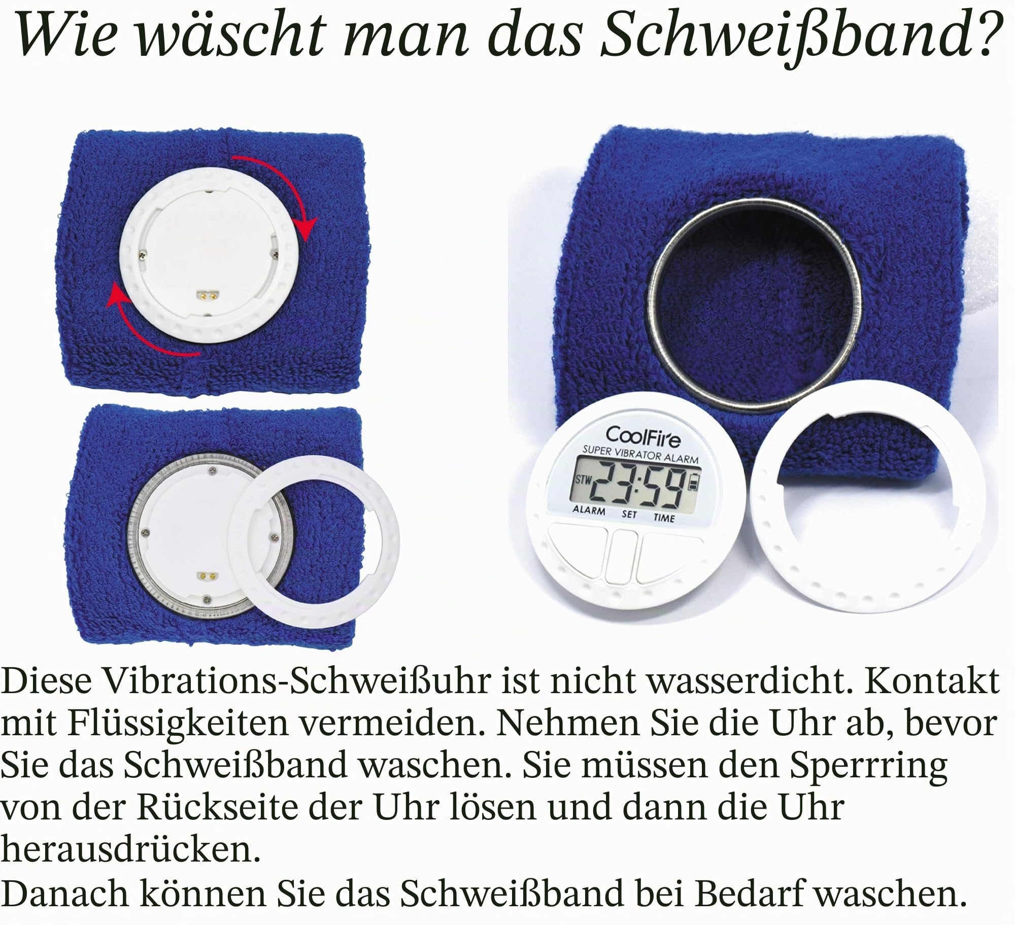 Coolfire Vibrationswecker - Leiser Alarm Armband Vibrationsalarm Uhr Leiser Handgelenk Schock Wecker Vibrationsalarm Armband Tiefschläfer & Vibrationsalarm (Schwarz), Rot/Ausflug, einfarbig (Getaway