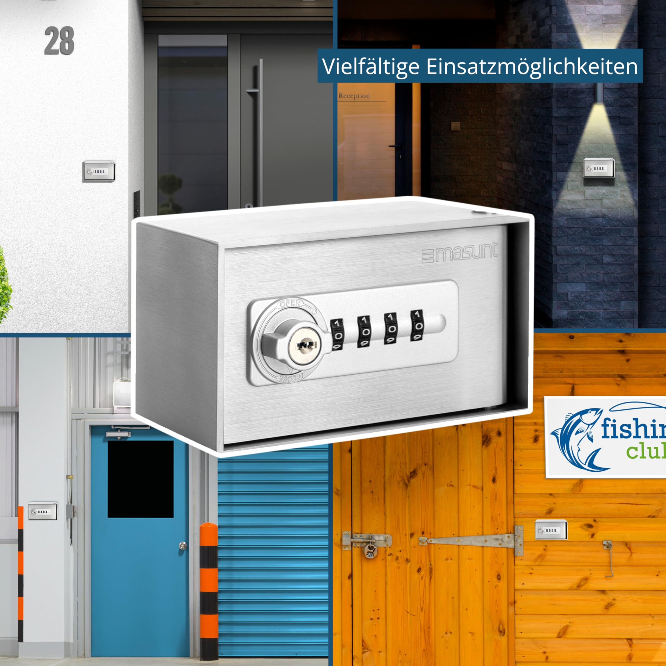 masunt Schlüsseldepot 520 M Code | Hochwertiger Schlüsselsafe mit Zahlenschloss | Aufbruch-sicher | Aus massivem V2A Edelstahl | Für Den Außenbereich geeignet | Kompakte Größe | Silber