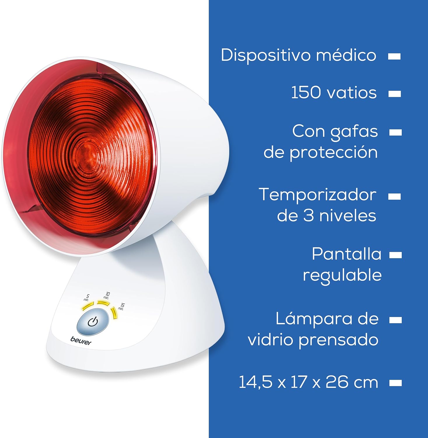 Beurer IL 35 Lmpara de infrarrojos, luz infrarroja calmante y clida con temporizador de 3 etapas y 5 ngulos de inclinacin para aumentar el bienestar, aflojar los msculos y aliviar la tensin