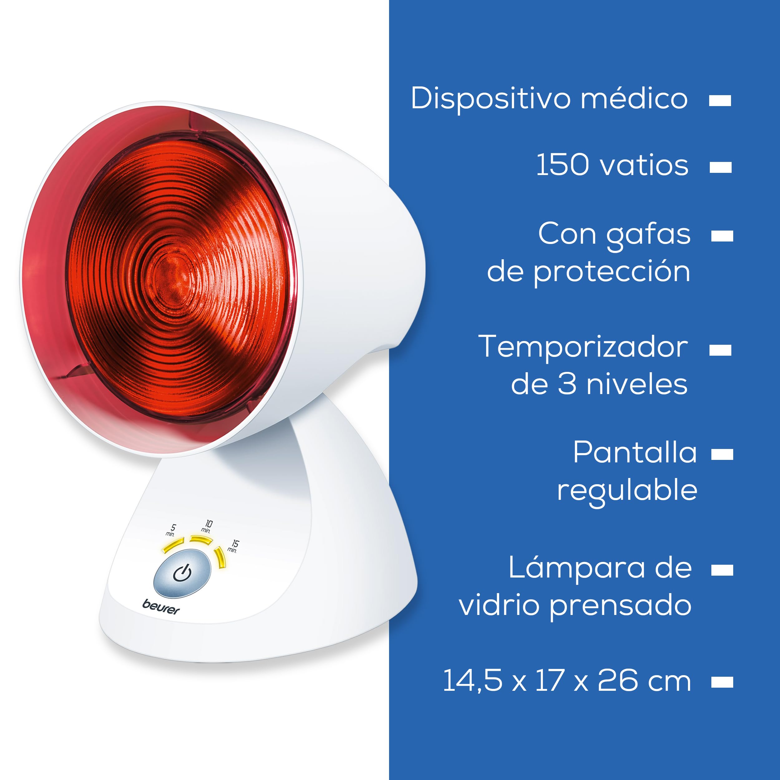 Beurer IL 35 Lámpara de infrarrojos, luz infrarroja calmante y cálida con temporizador de 3 etapas y 5 ángulos de inclinación para aumentar el bienestar, aflojar los músculos y aliviar la tensión