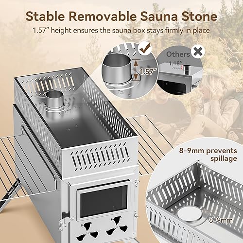 Miniatura 2 de Estufa de tienda de campaña caliente para sauna, estufa de leña con 8 tubos de chimenea de acero inoxidable, estufa de leña plegable portátil para