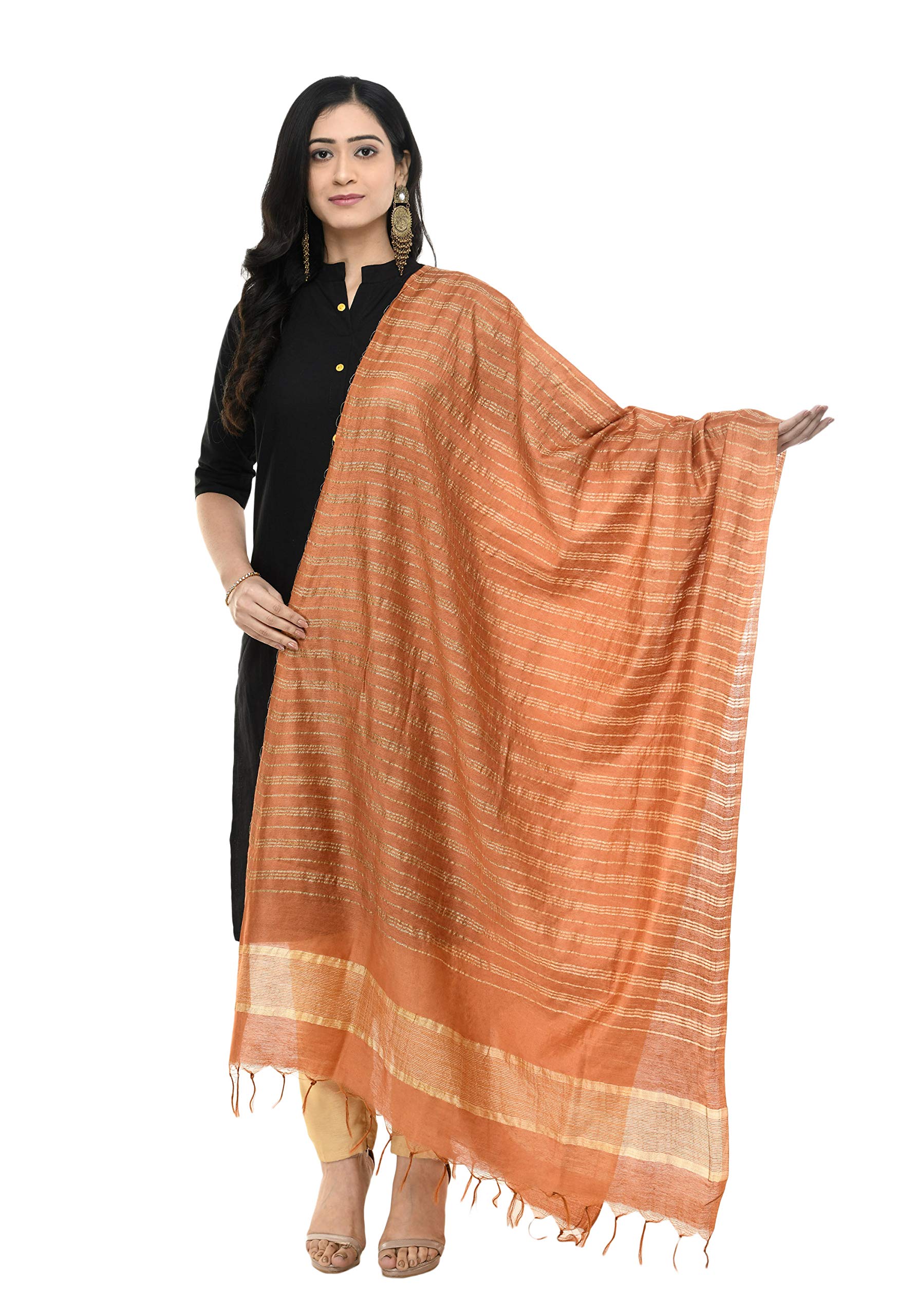 Women's Rust Self Design Cotton Regular Dupatta-image-10
