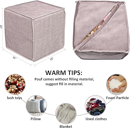 Miniatura 3 de GLAXYFUR Funda para puf de terciopelo sin relleno, otomano cuadrado, cómodo cojín para reposapiés, puf de almacenamiento para sala de estar, sin