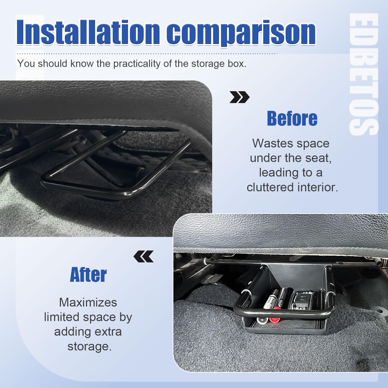 EDBETOS Plateau de consoles avant sous siège compatible avec Jeep Wrangler JL/JLU 2018-2023, 2024, 2025 et Jeep Gladiator JT Truck 2020-2024 2025, accessoires de rangement cachés (siège manuel