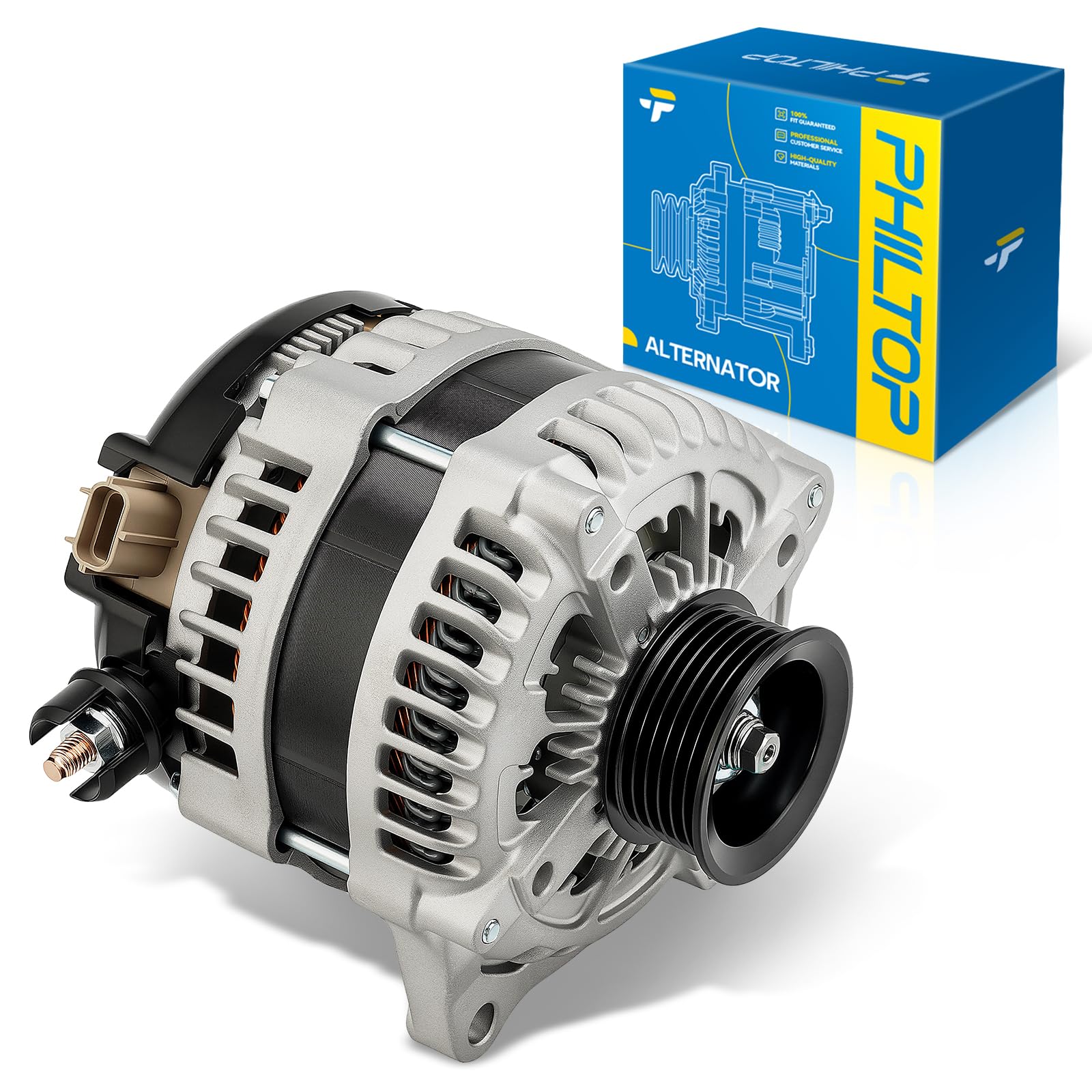 PHILTOP 11624N New Alternator Compatible with 2012-2016 F-150 3.5T, 2015-2017 F-150 3.5L, 2012-2014 F-150 3.7L, 200A Alternator Replacement CL3Z10346B, CL3T10300BA, 1042106670, 2100826