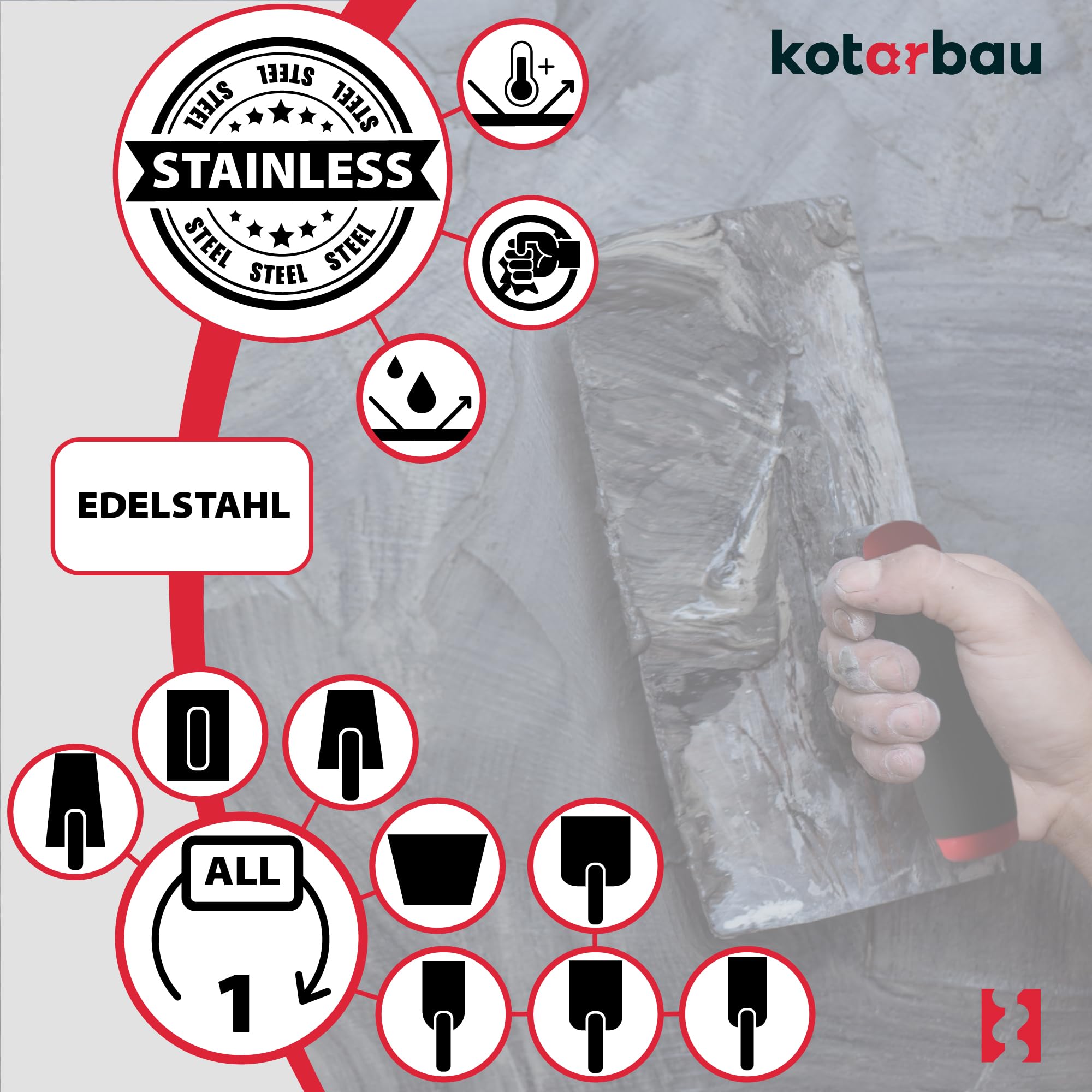 KOTARBAU® Maurerkellen Set Edelstahl + Gipsbecher Kellen Set 8-teilig Spachtel Set Maurerkelle Verputzer Werkzeug zum Verputzen Werkzeug für Profis und Heimwerker