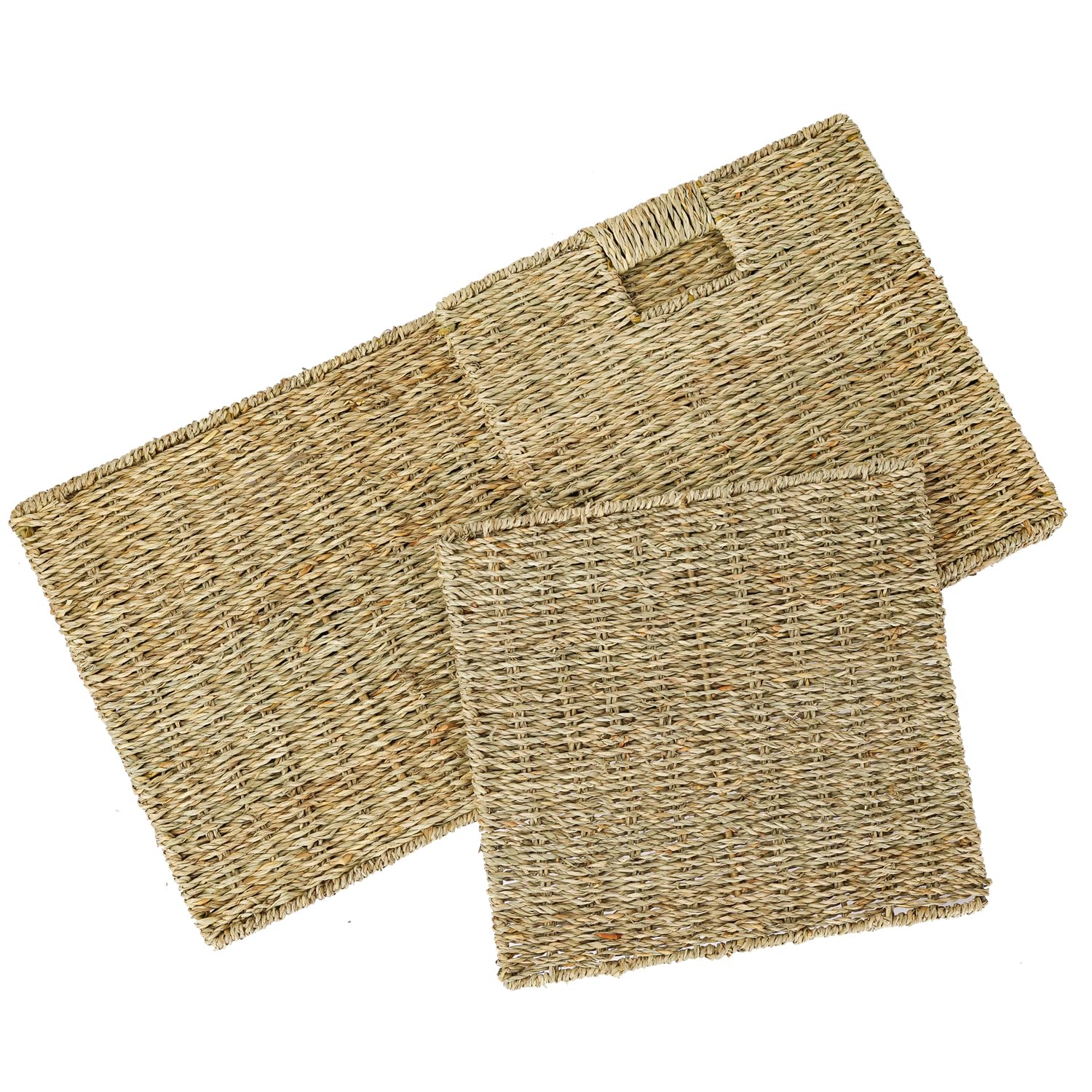 HMF Aufbewahrungskorb passend für KALLAX Regal, Korb geflochten aus Seegras mit Griffen | 4er Set | 32 x 34,5 x 32 cm | Natur