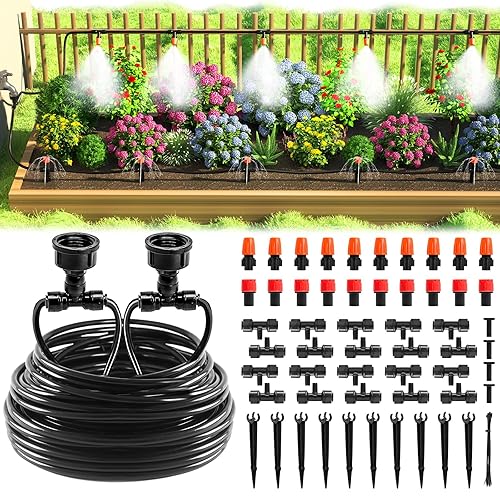 MIXC Sistema de riego por goteo, sistema de riego de jardín de conector rápido de 50 pies, kit de rociadores automáticos para camas elevadas de