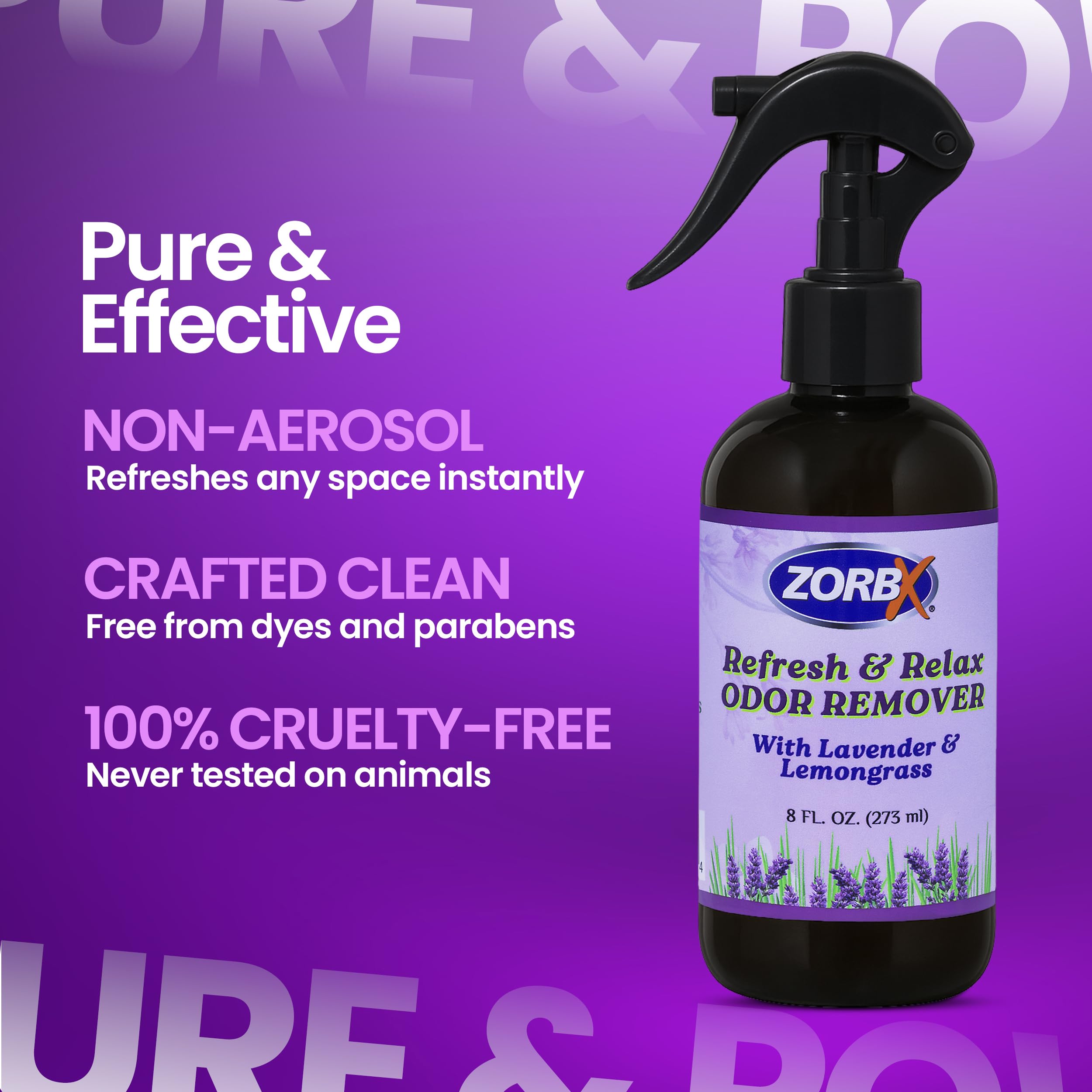 Zorbx Refresh & Relax Geruchsentferner Spray mit Lavendel und Zitronengras – Lufterfrischer, Geruchsabsorber für Zuhause, Kleidung, Küche, Zimmer, Stoff, Möbel, Autos (250 ml, 2 Stück)
