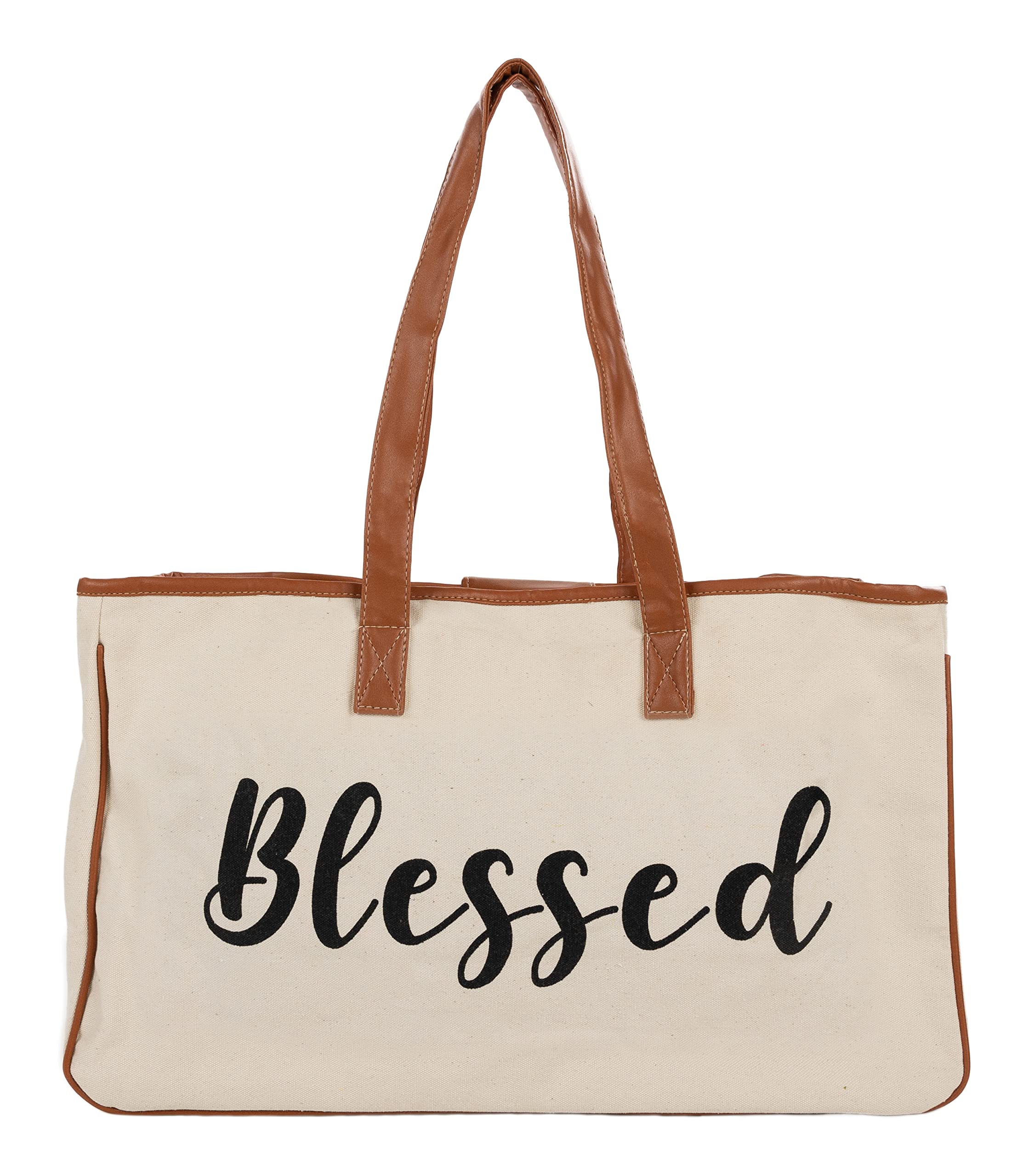 Funky Junque Large Canvas Beach Tote Bag for Women – 100% Cotton with Leather Straps, Ideal for Pool Days & Vacations