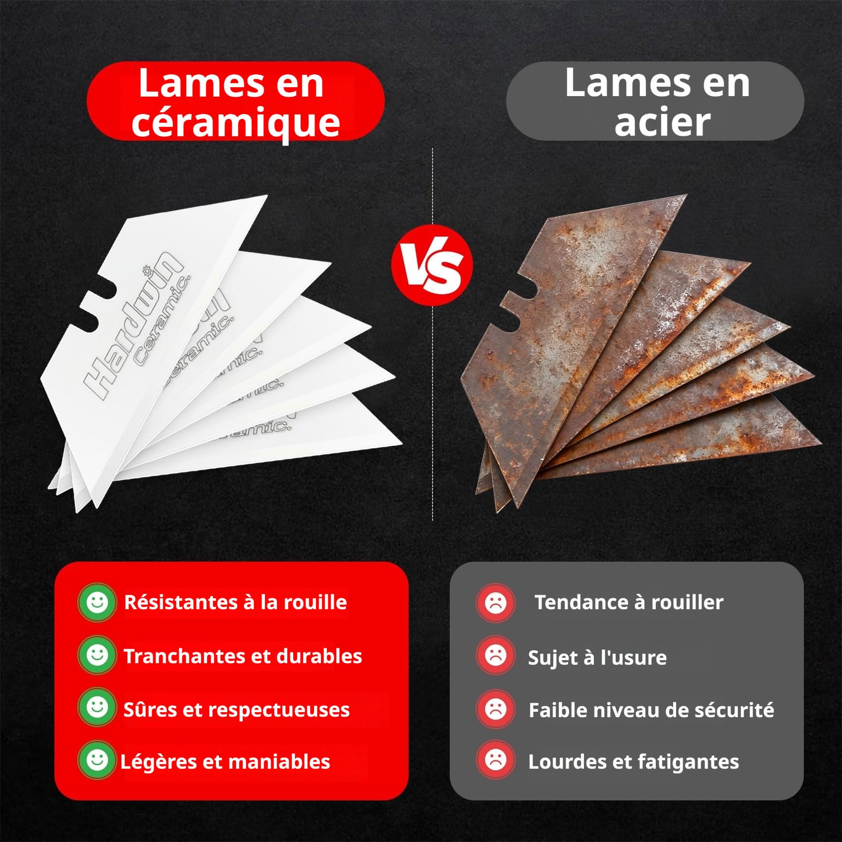 Lot de 20 lames de couteau utilitaires en céramique de zircone de qualité supérieure avec support en métal, antirouille pour travaux manuels et découpe de boîte de précision