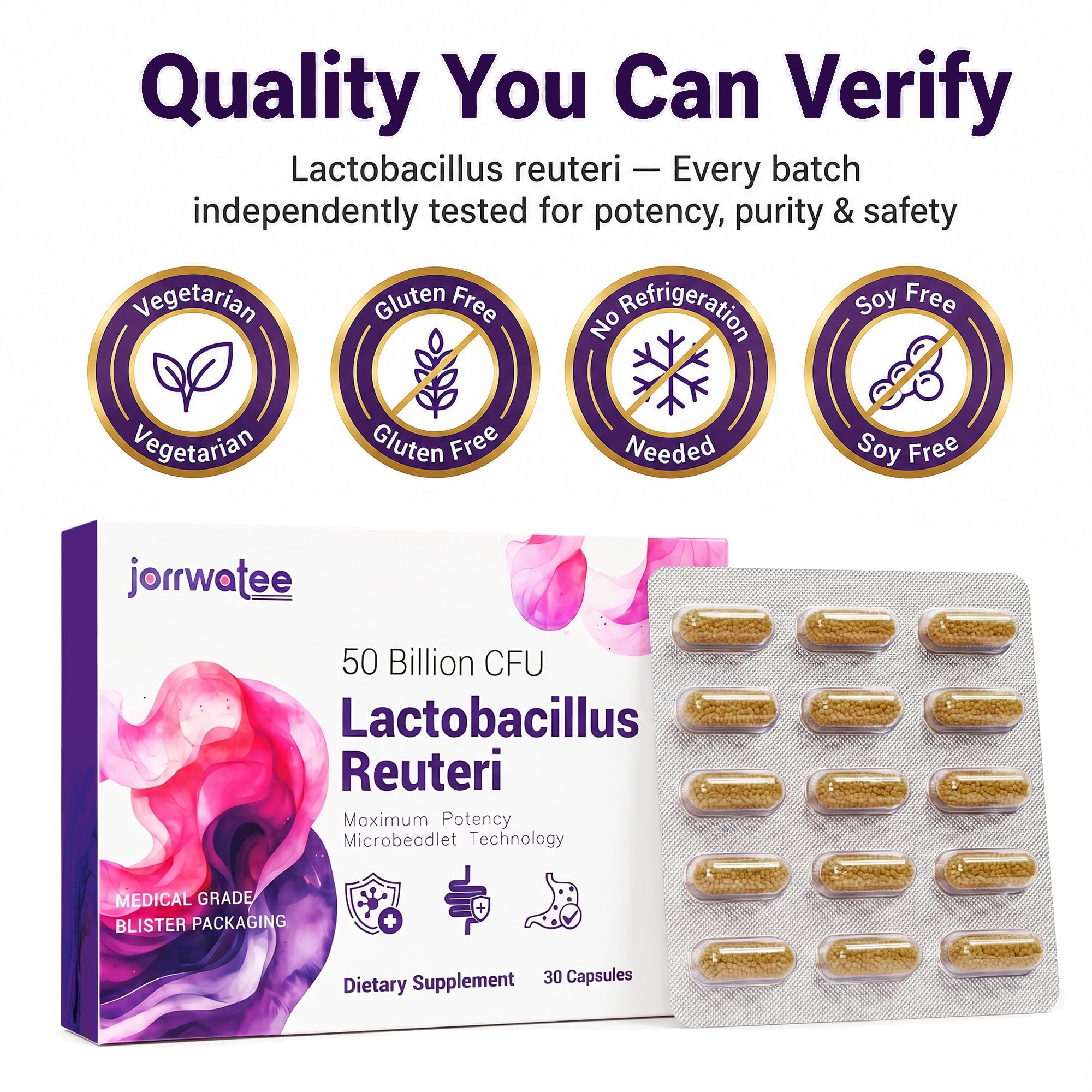 Lactobacillus Reuteri 50 Billion CFU & 30 L Reuteri Blister-Sealed Capsules — Amazon image 8