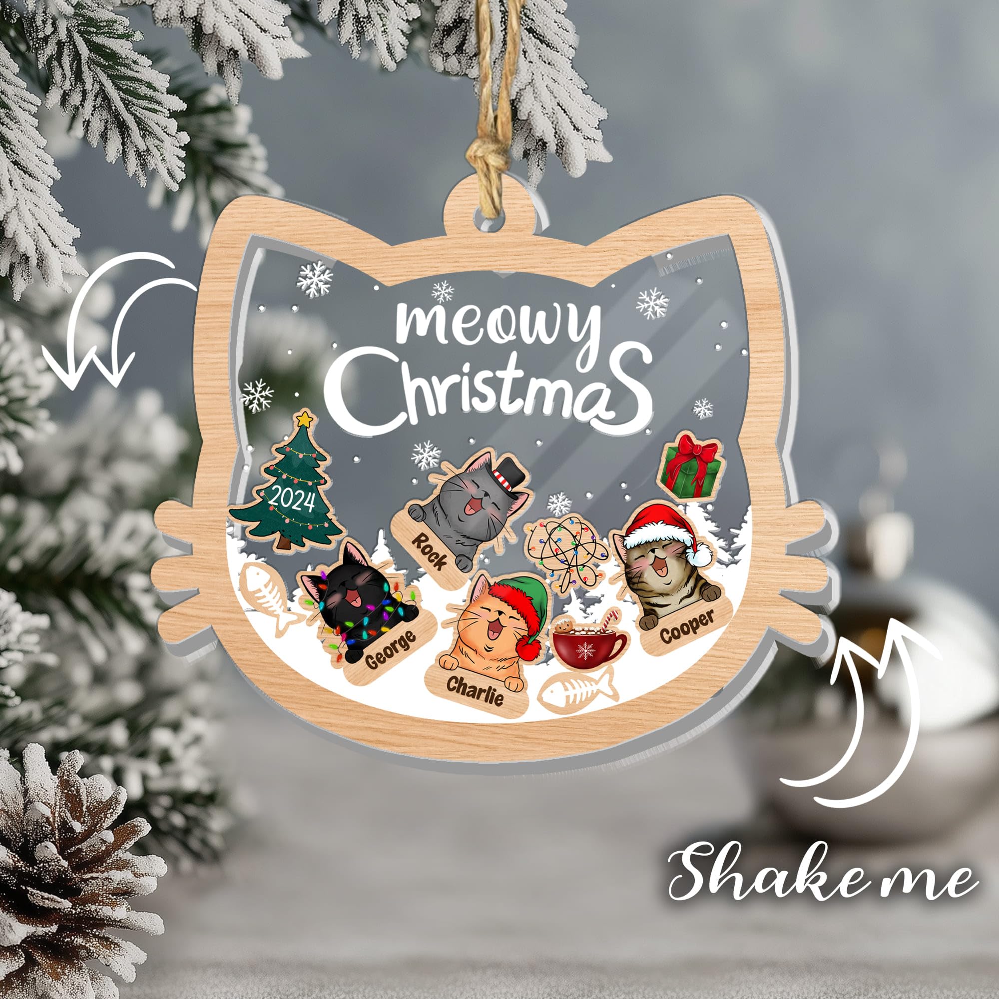 Personalized Cat Shaker Ornament, Custom Christmas Ornament, Gifts for Cat Lovers, Christmas Decor