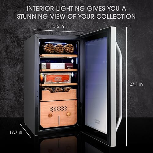 Miniatura 5 de SCHMÉCKÉ Humidor enfriador de puros 250 con refrigeración precisa 3 en 1, control de calefacción y humedad, gabinete con acabado de acero