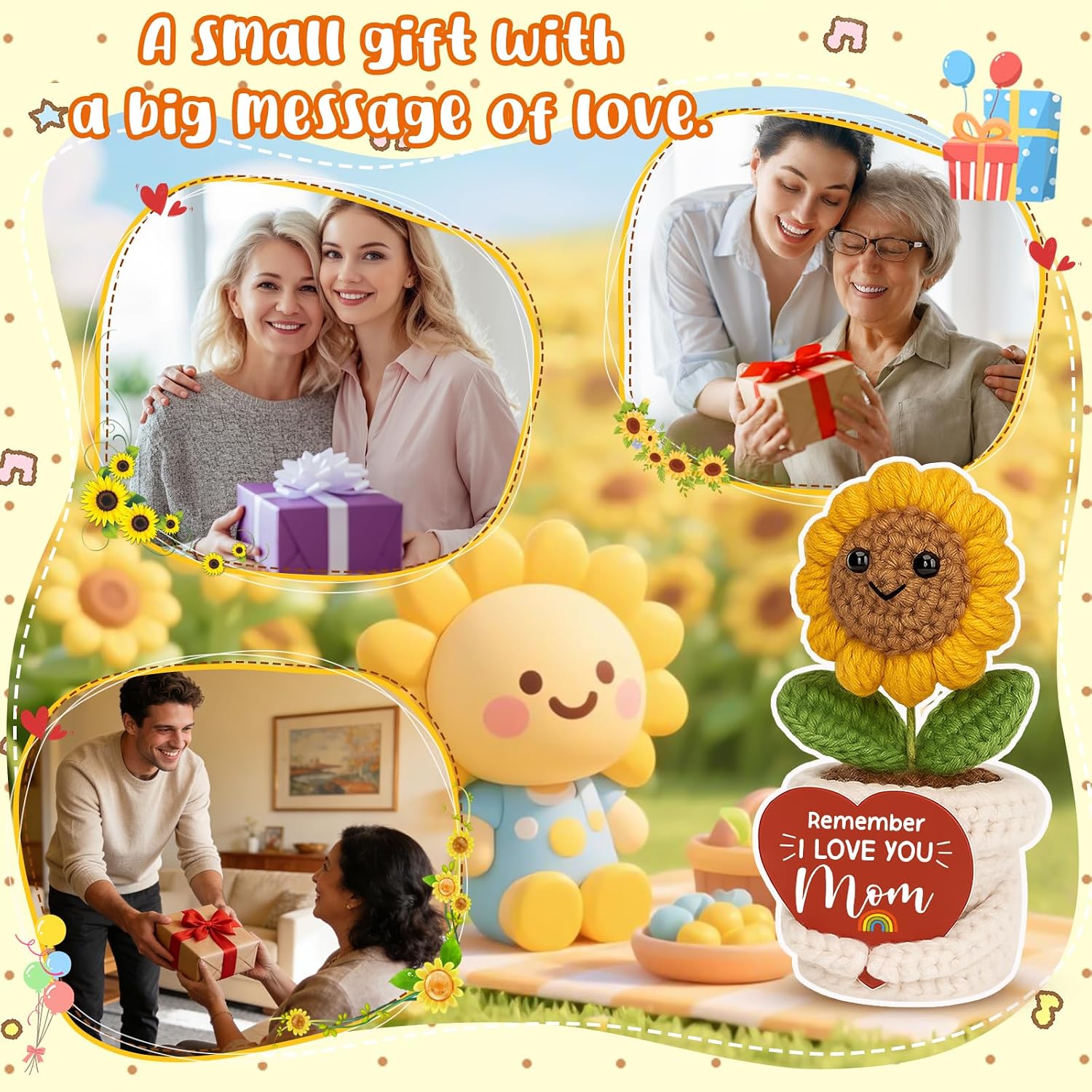 Remember I Love You Mom Gifts for Birthday Mother’s Day Crochet Sunflower