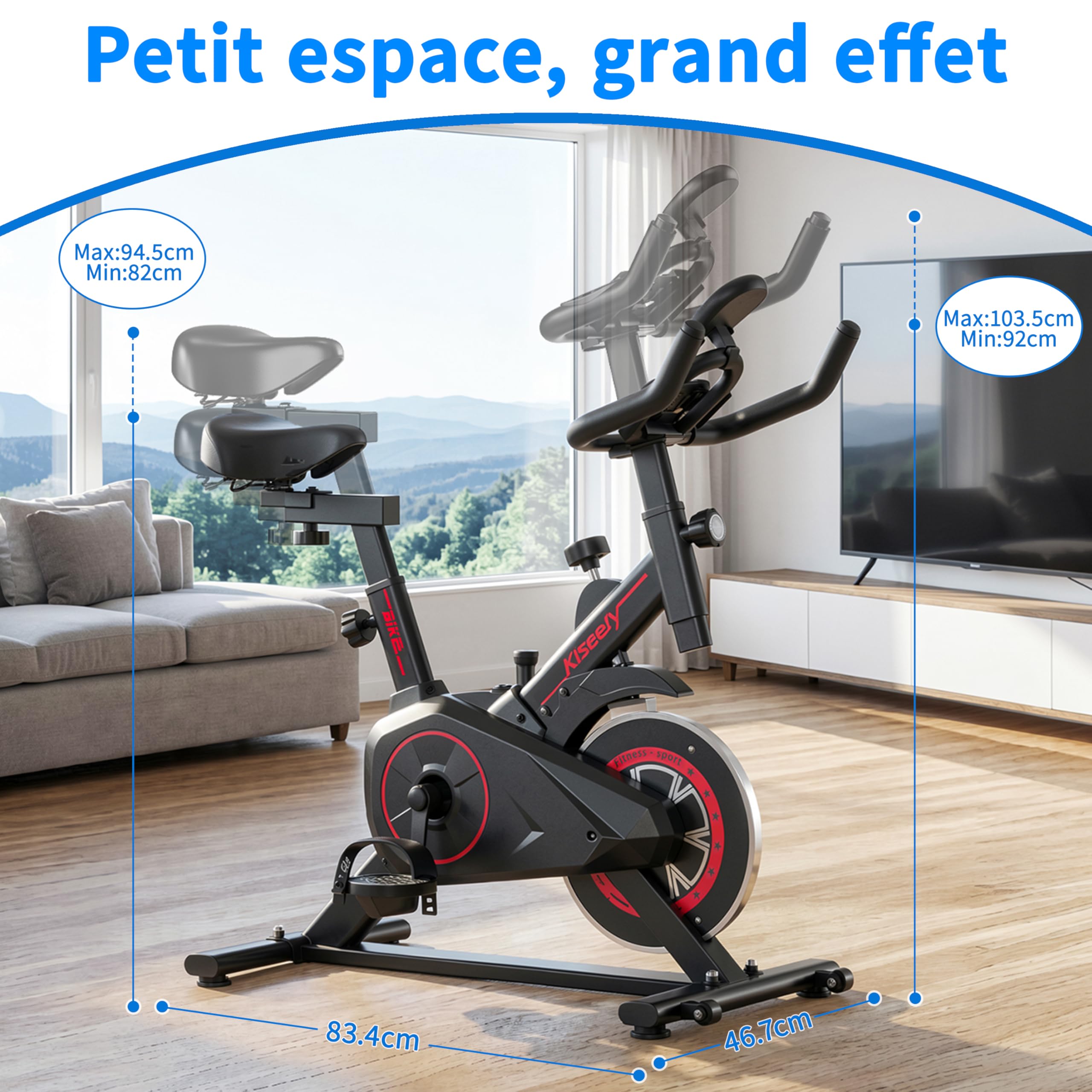 Vélo d'appartement silencieux avec résistance magnétique réglable, écran LCD et selle ergonomique confortable pour le cycling indoor et votre home gym