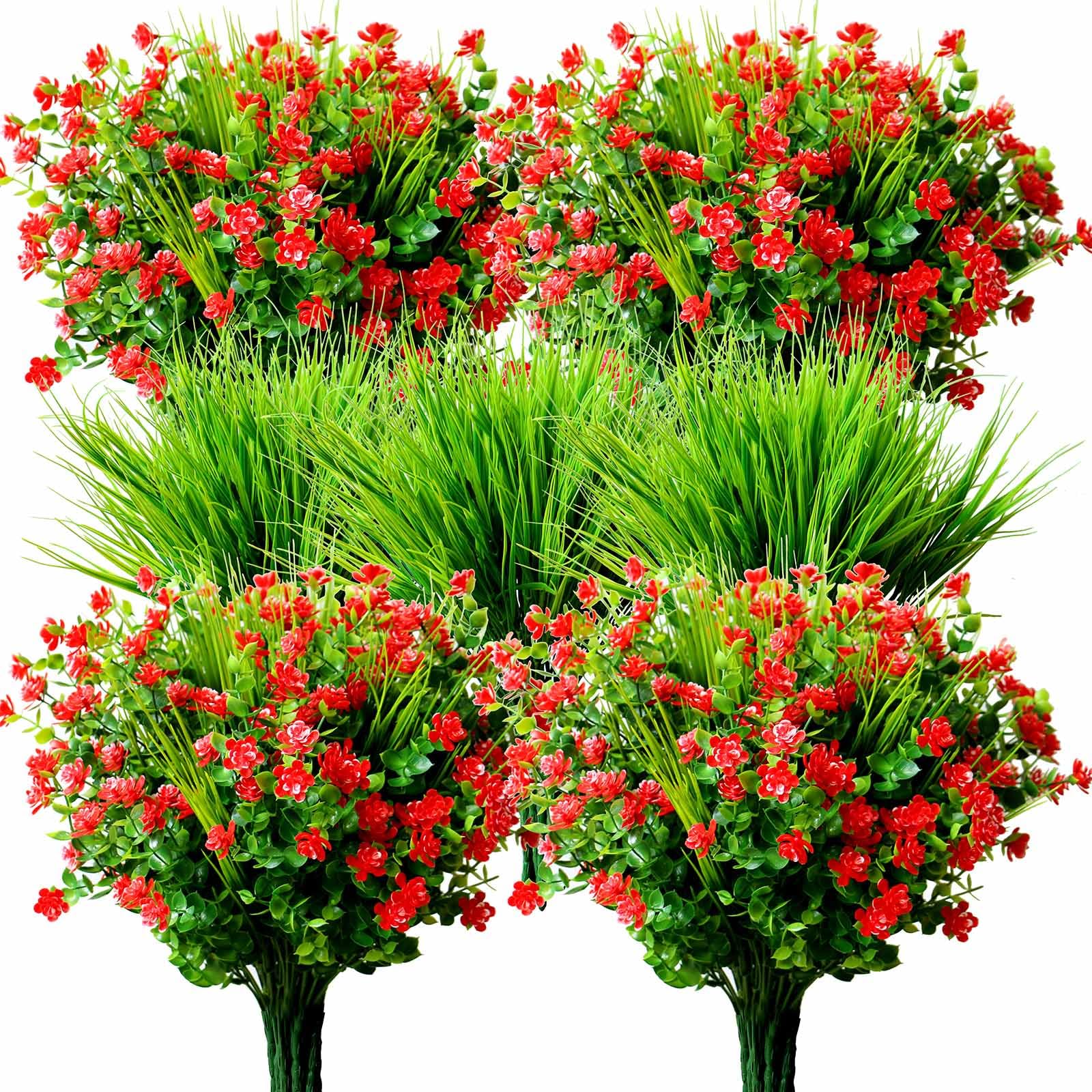 YXYQR Artificial Fake Flowers Grass Plants Outdoor Summer Decoration, UV Resistant, 14 Bundles Realistic Outside Faux Greenery Plastic Plants