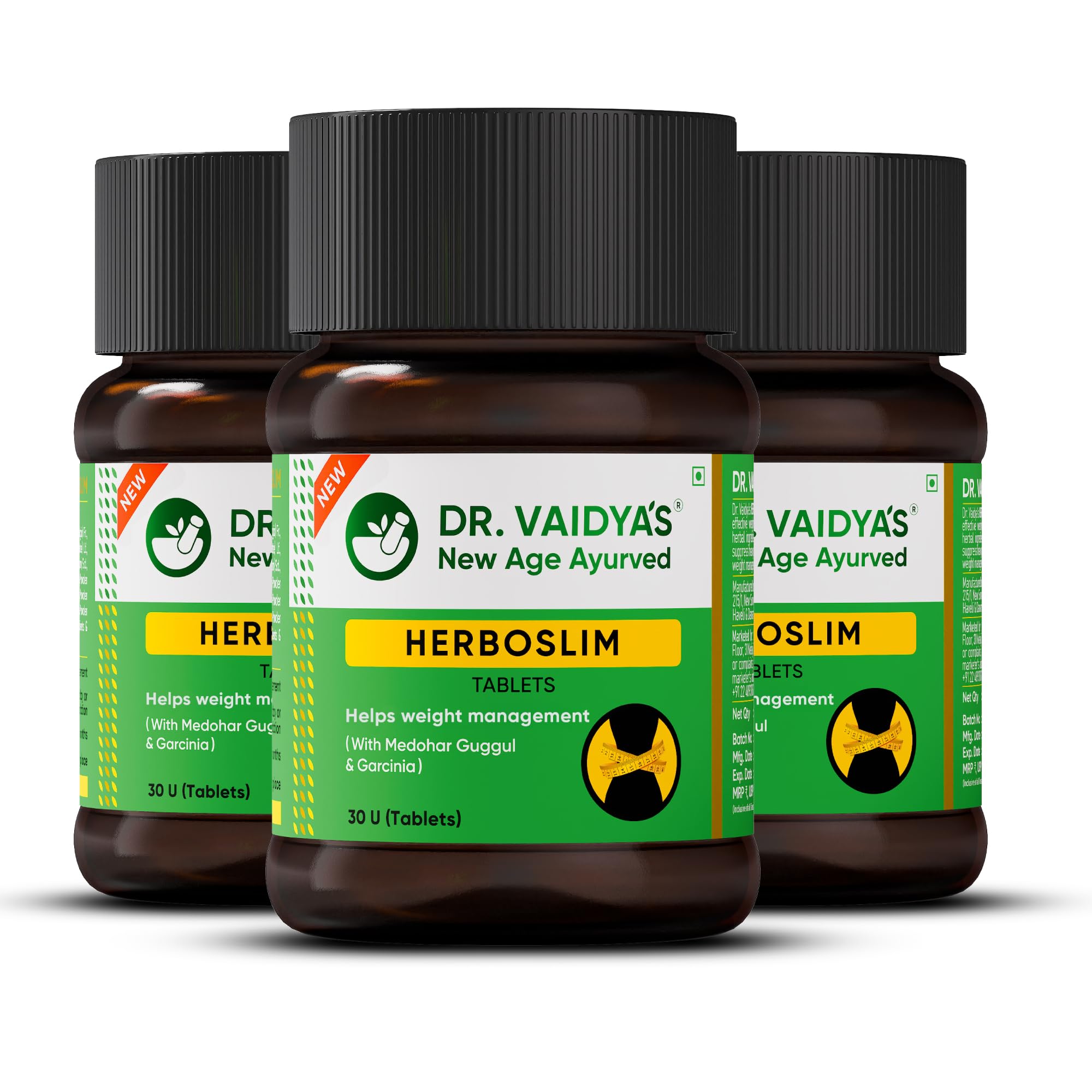 Dr. Vaidya's Herboslim Tablets | Ayurvedic | For Weight Management | Improves Metabolism | Supports Natural Detoxification | (30 Tablets Each) (Pack of 3)