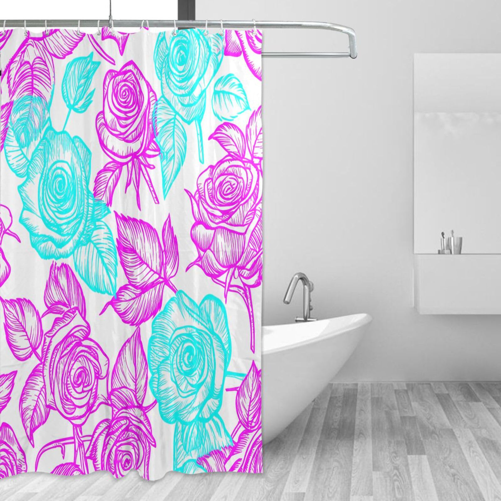 DUOBU Roses with Leaves Shower Curtain Washable Waterproof Fabric Bath Curtain 60x72Inch Shower Curtains with Hooks for Bathroom Decor