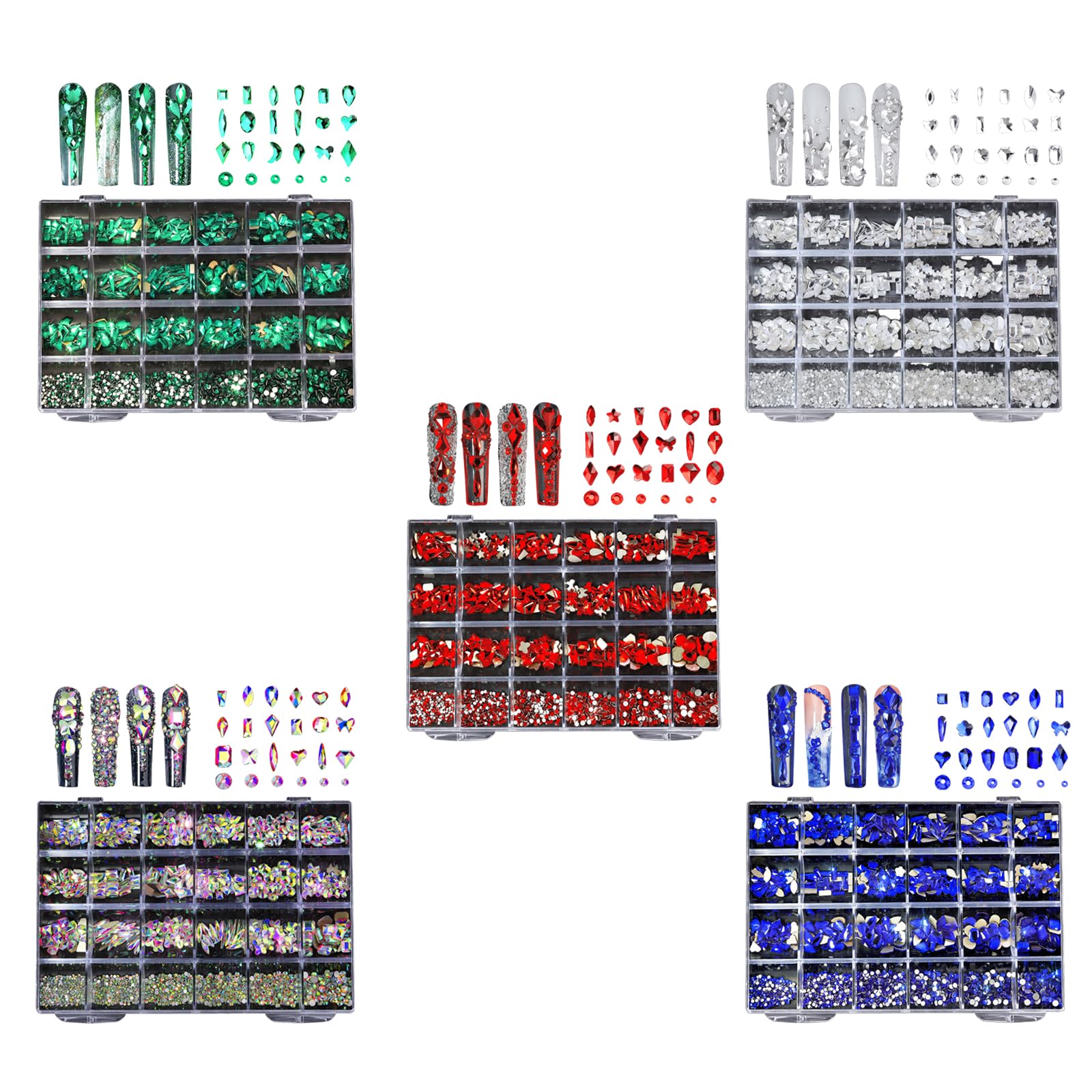 Ciwanning AB Crystal Nail Rhinestones Set Nail Art Rhinestones Round Beads Flatback Glass Nails Gems Stones 3D Nail Art Crystals 3D Nail Jewelry and Decorations for Acrylic Nails