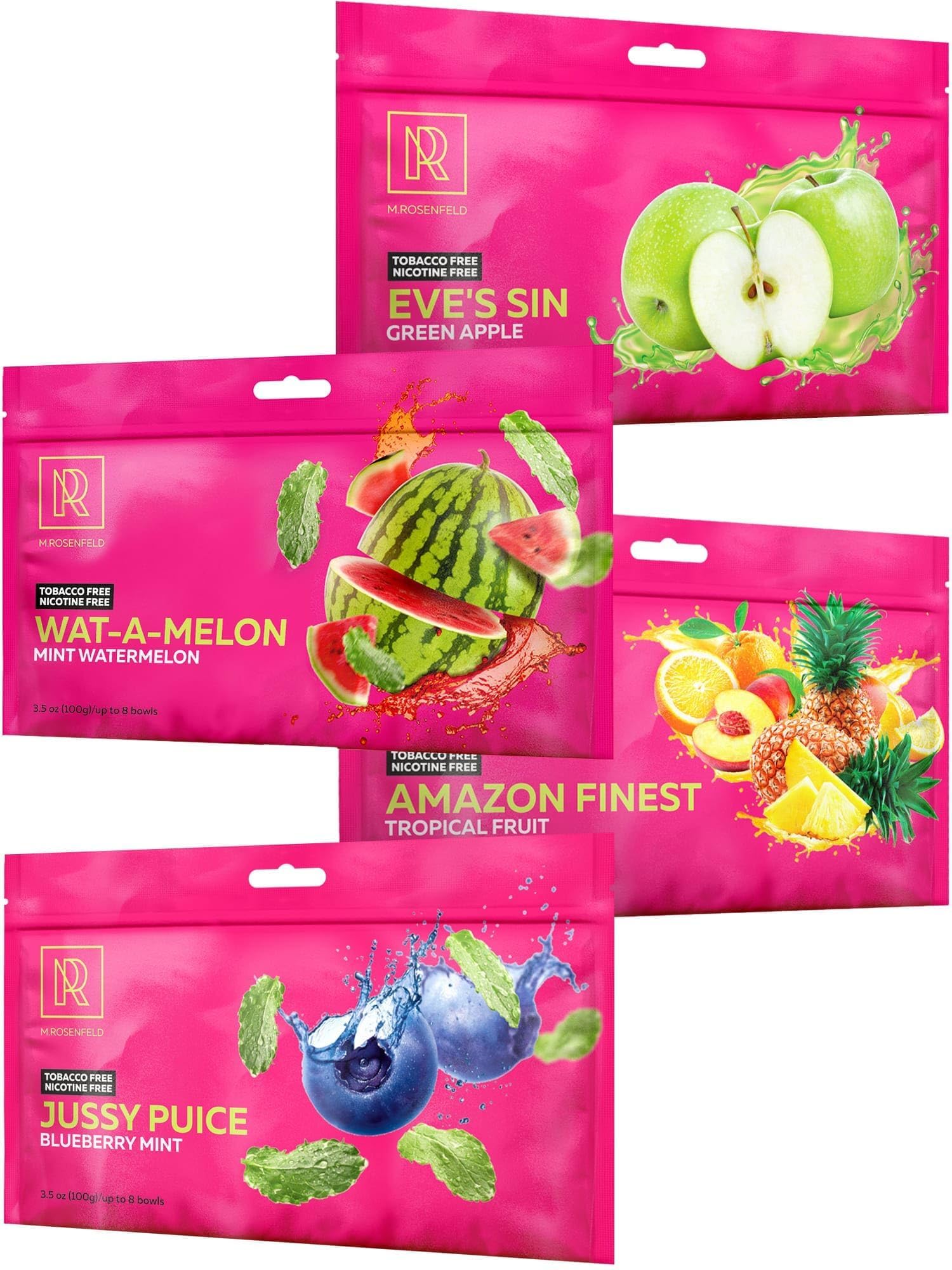 M ROSENFELD Hookah Shisha Flavors Set - 4 x 100g Shisha Molasses Hookah Flavors for 30 Hookah Bowls