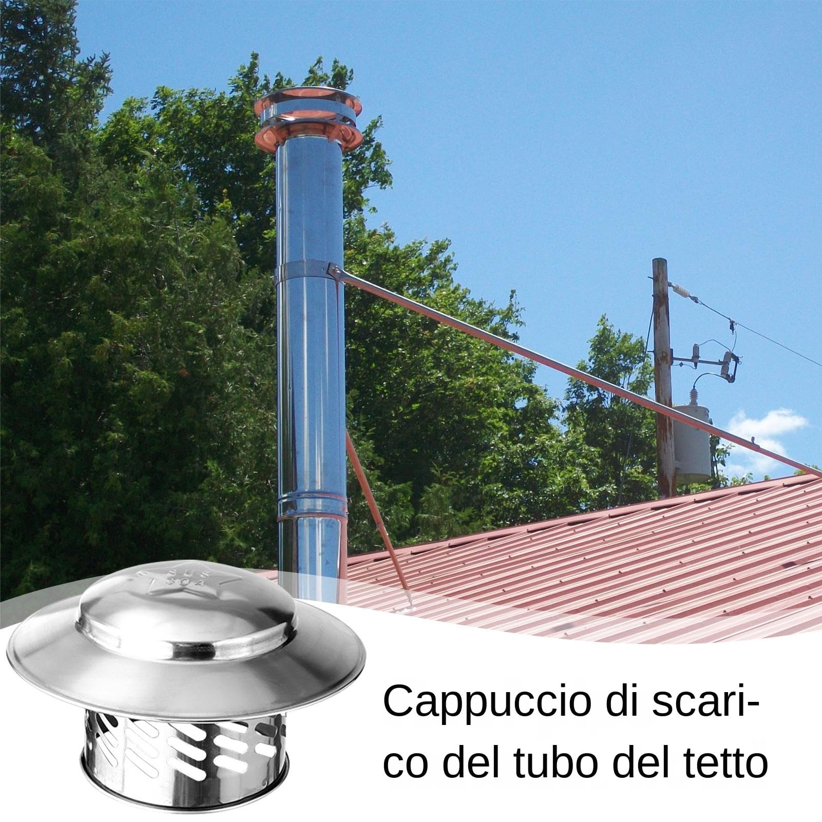 Copertura per in acciaio inossidabile - Cappello antipioggia, protezione efficace | Copri tubo di scarico, strumento di sicurezza con bordo largo per camini e cappe, progettato per resistere a