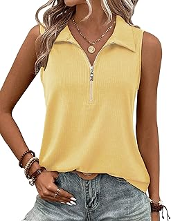 Sponsored Ad - Vivilli Womens Ribbed Tank Top Zipper V Neck Dressy Casual Blouses Sleeveless Camisole Tops Work Tank Polo ...