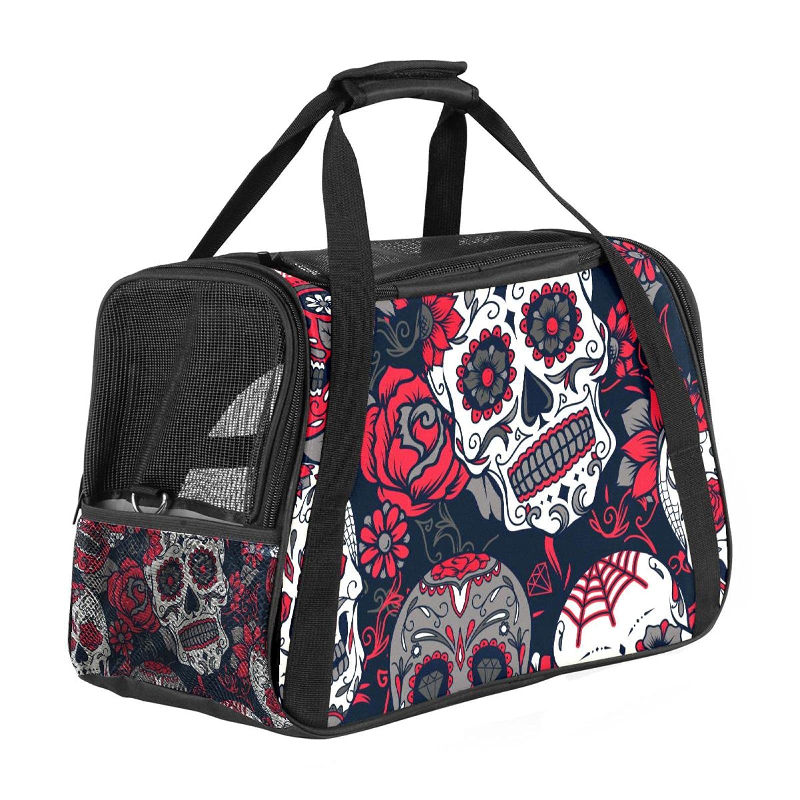 Sac de transport pour animal rose rouge crâne 43cm | Niche chat et chiot